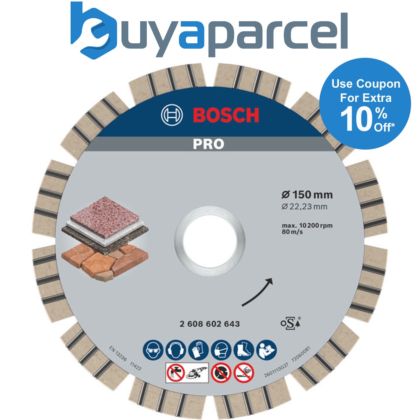 Bosch Diamond cutting discs PRO Stone Diamond Disc 150 x 22.23 mm 2608602643