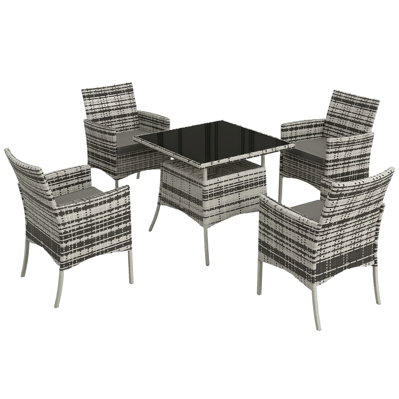 Outsunny Rattan Outdoor Dining Table and Chairs for 4, Mixed Grey