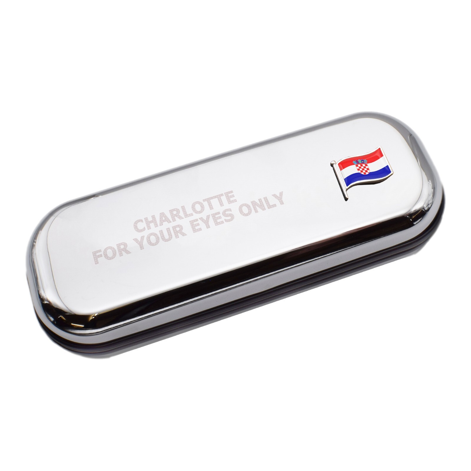 Croatia Wave Flag & Engraved With Message Chromed Glasses Case Box