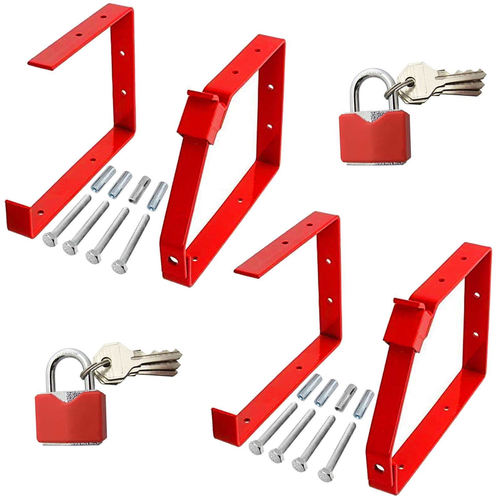 Ladder Brackets Locking UNIVERSAL Lockable Wall Rack Ladders 2 Pairs + Padlocks