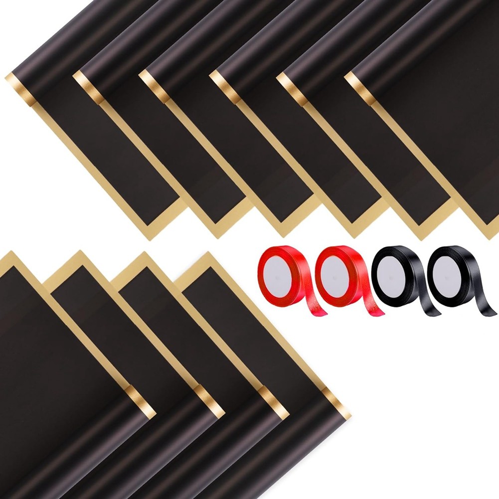 100 Sheets Black Flower Wrapping Gold Bouquet Accessories,23 Inch Florist3701