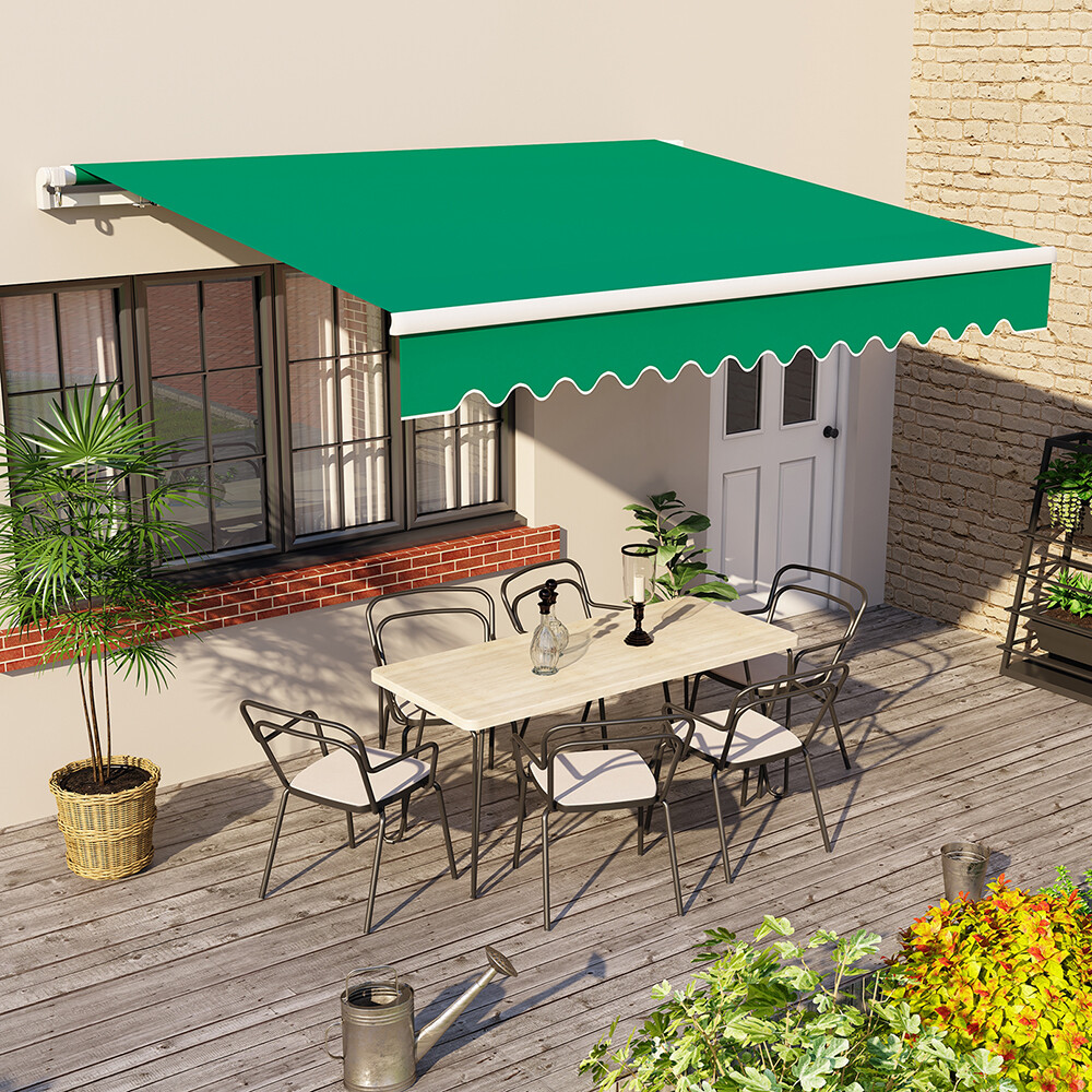 Manual Awning Garden Canopy Patio Sun Shade Retractable Shelter 4x3M Green