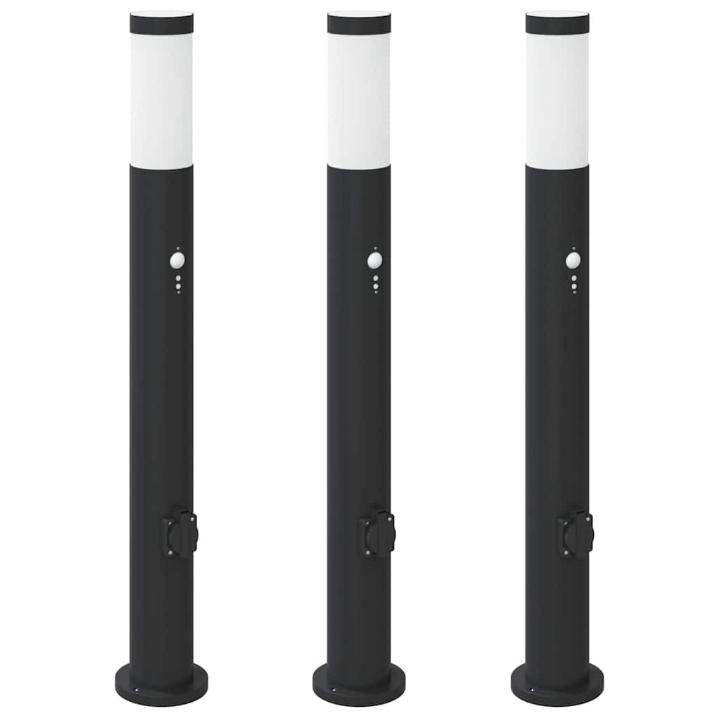 Bollard Lights with Sensor&Outlet 3pcs 80 cm Stainless Steel IP44 vidaXL