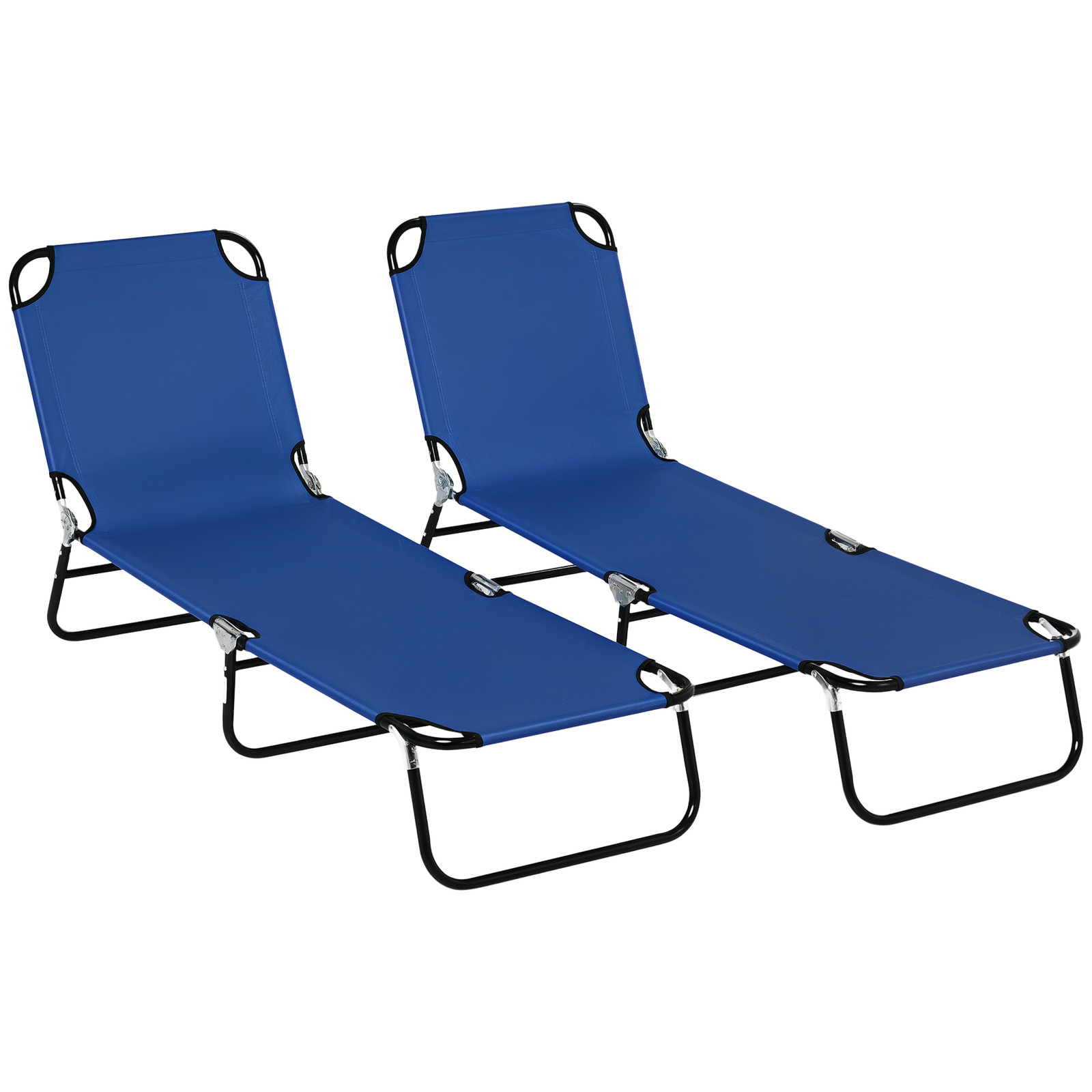 Outsunny Folding Sun Loungers Set of 2 with Adjustable Backrest, Blue