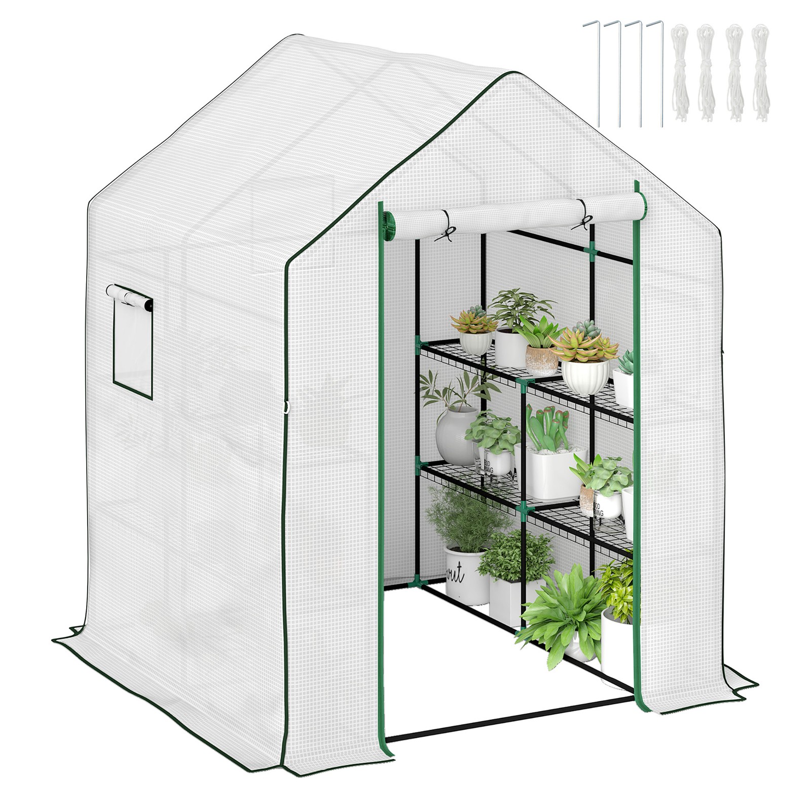 Outsunny Walk-in Greenhouse with 8 Shelves, Outdoor Small Greenhouse, White
