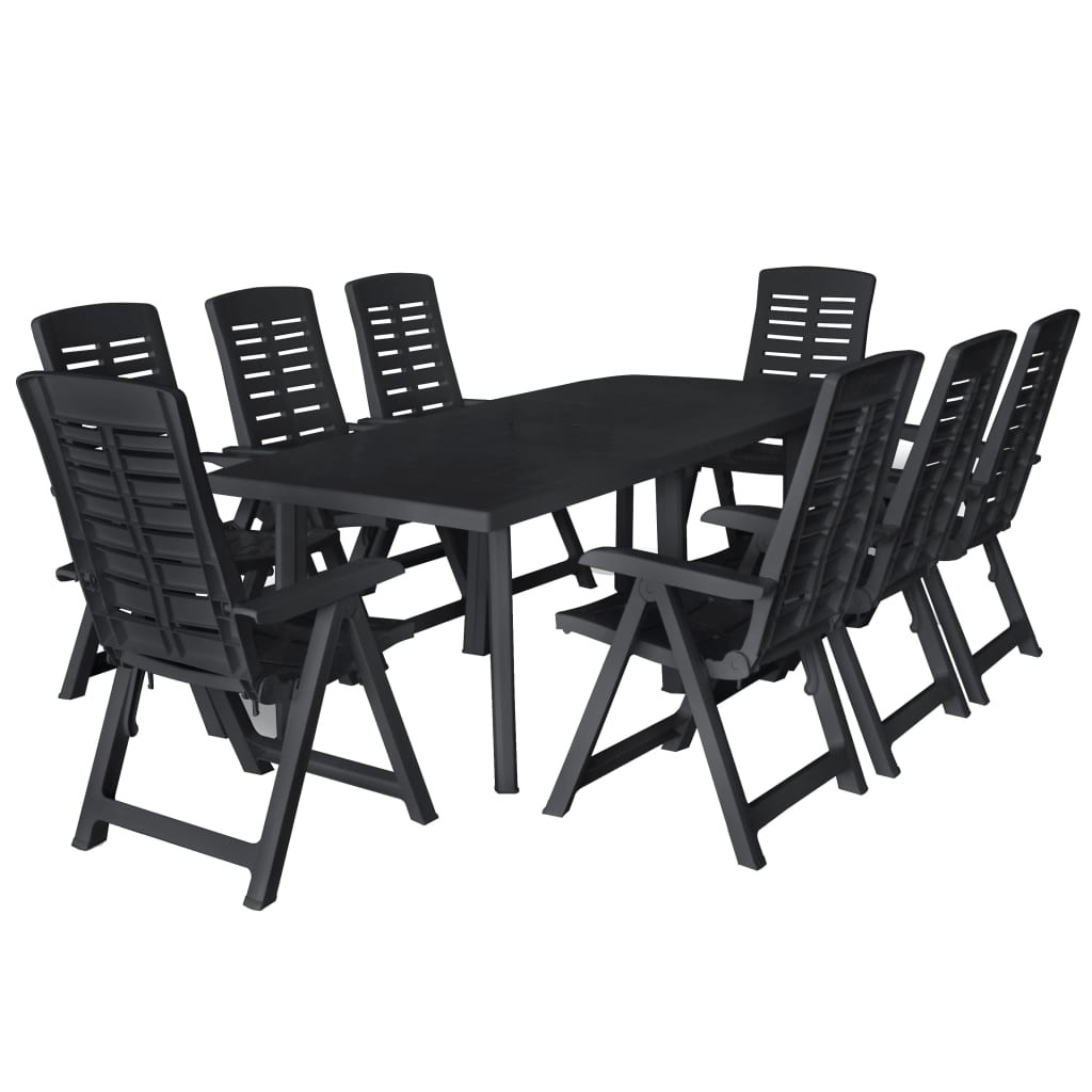 9 Piece Outdoor Dining Set Plastic Anthracite Table Folding Chairs vidaXL