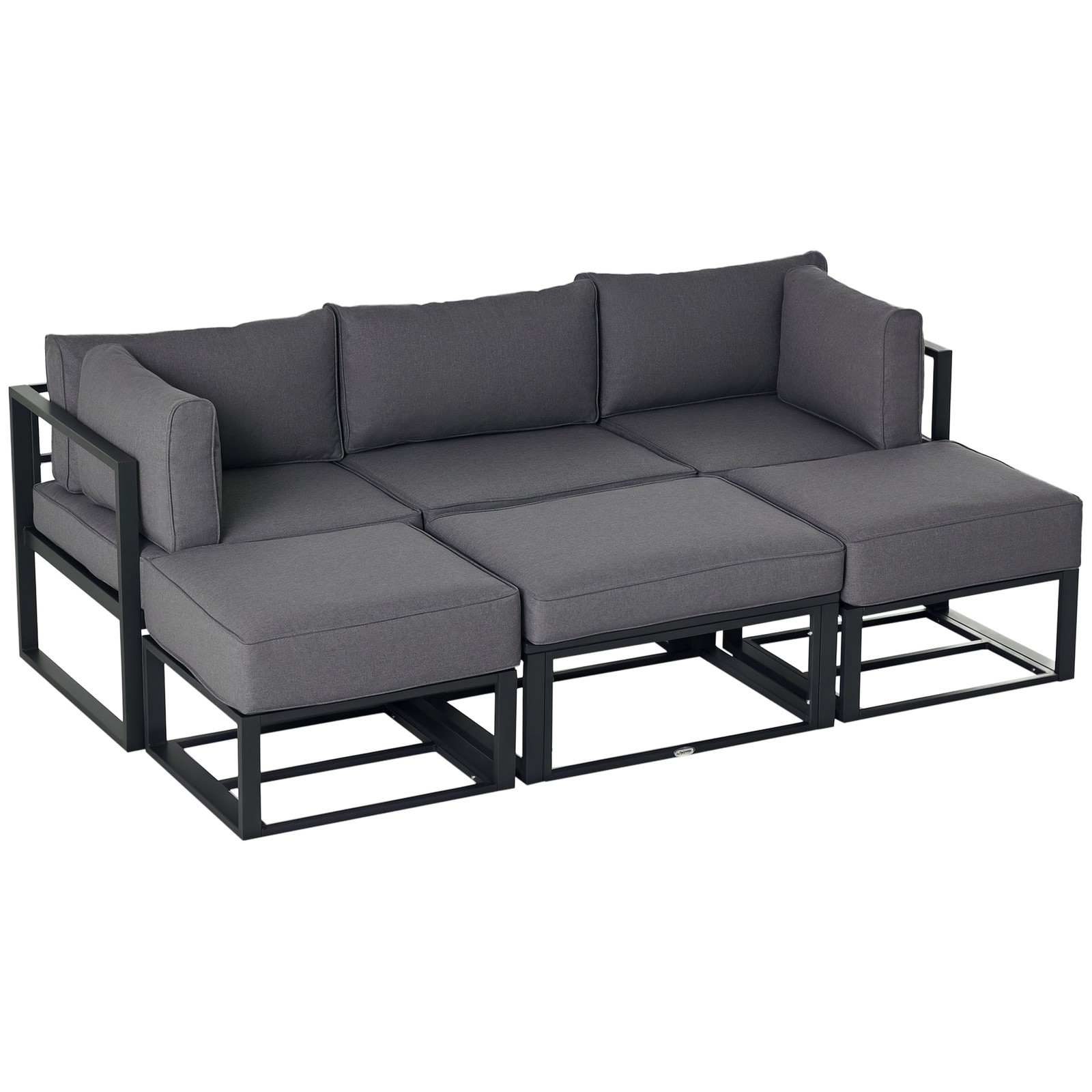 Outsunny 6 PC Garden Daybed Aluminum Sectional Sofa Set Coffee Table Footstool