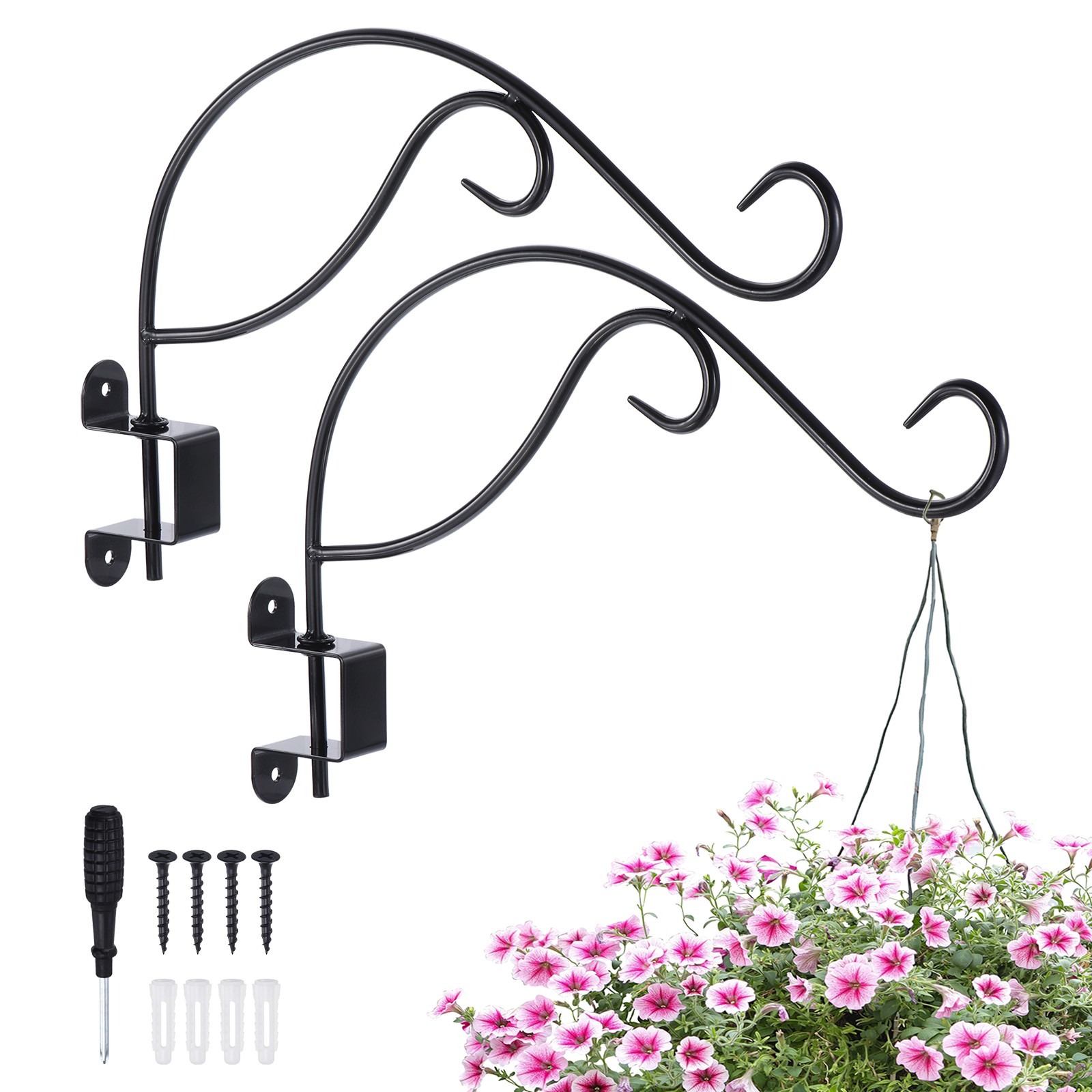 2Pack Swivel Hanging Plant Bracket - Hand-Forged Plant Hook (15.7 Inches/Black)