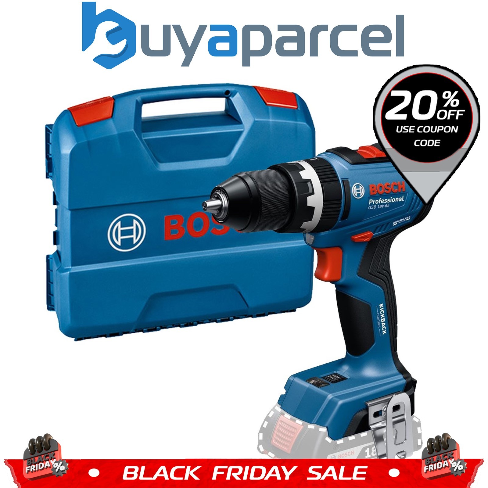 Bosch 18v GSB 18V-65 Brushless Combi Hammer Drill GSB18V65N - Bare Tool + Case