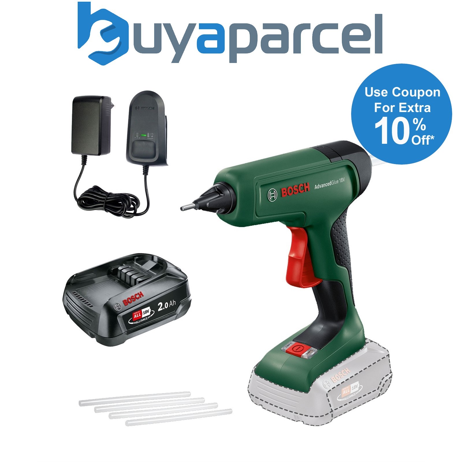 Bosch AdvancedGlue 18V Cordless Glue Gun + Sticks 1 x 2.0AH Battery & Charger