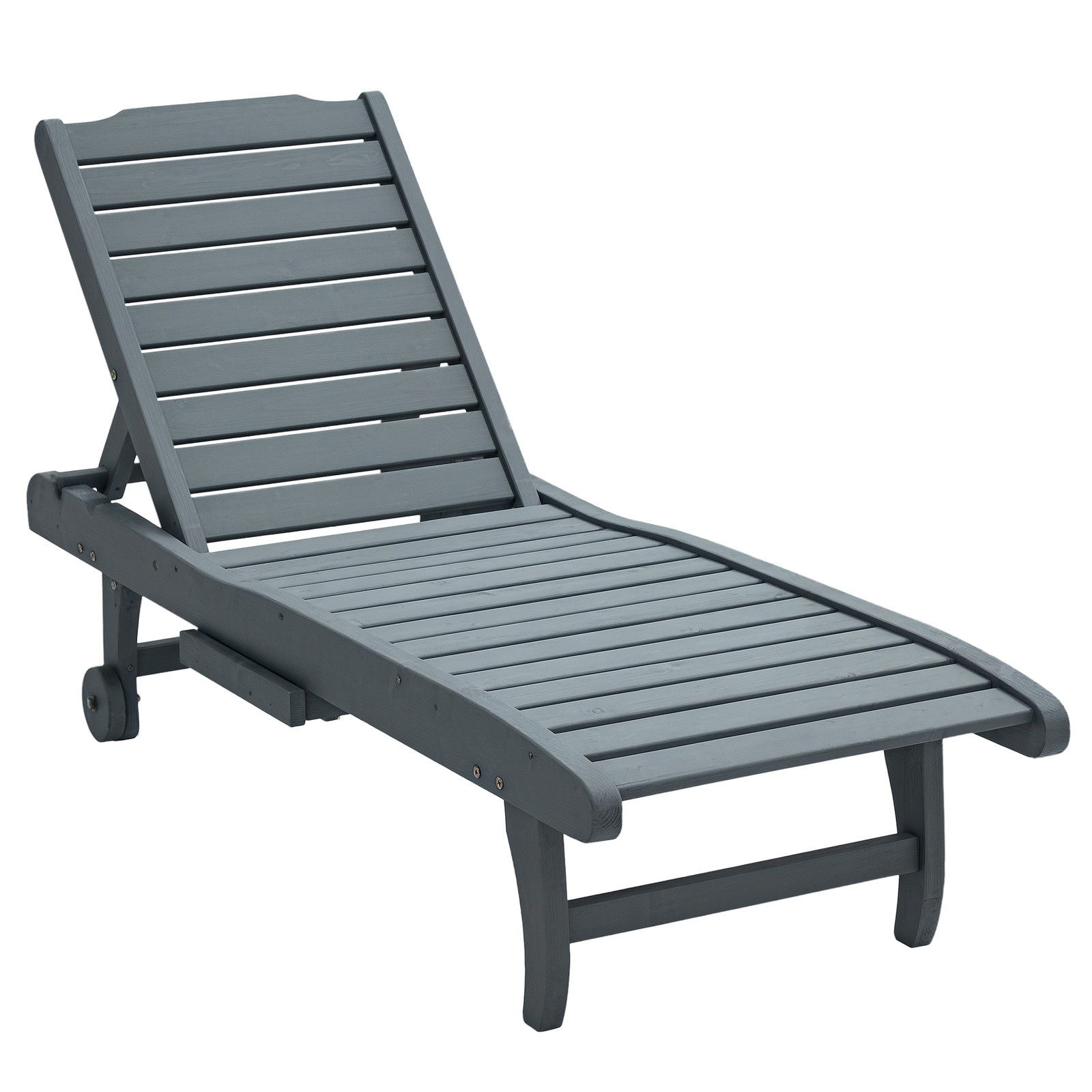 Outsunny Wooden Sun Lounger Outdoor Patio Sun Bed w/ Pull-out Table Grey