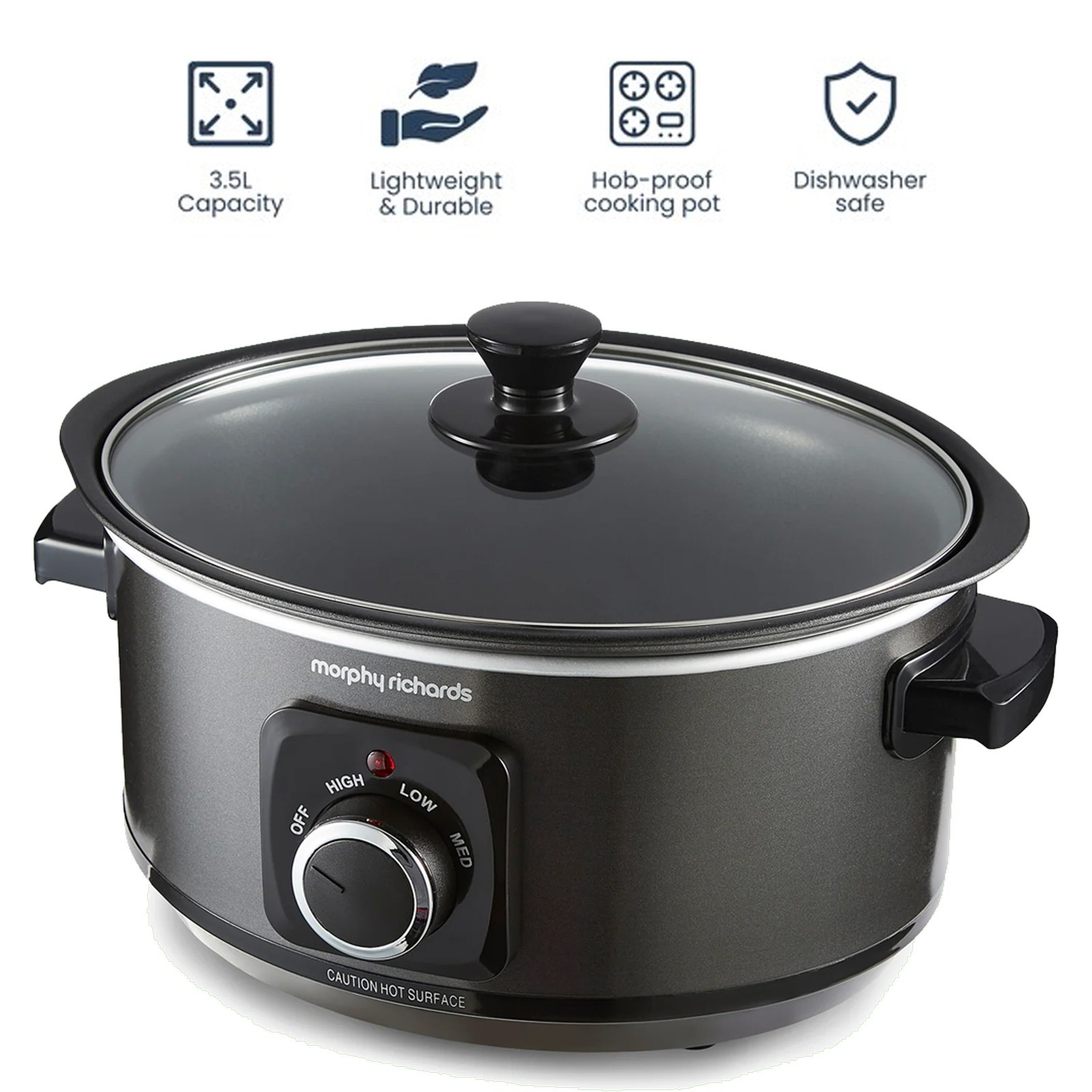 Morphy Richards Sear & Stew 3.5L Slow Cooker 3 Heat Setting Black Hob Proof Pot