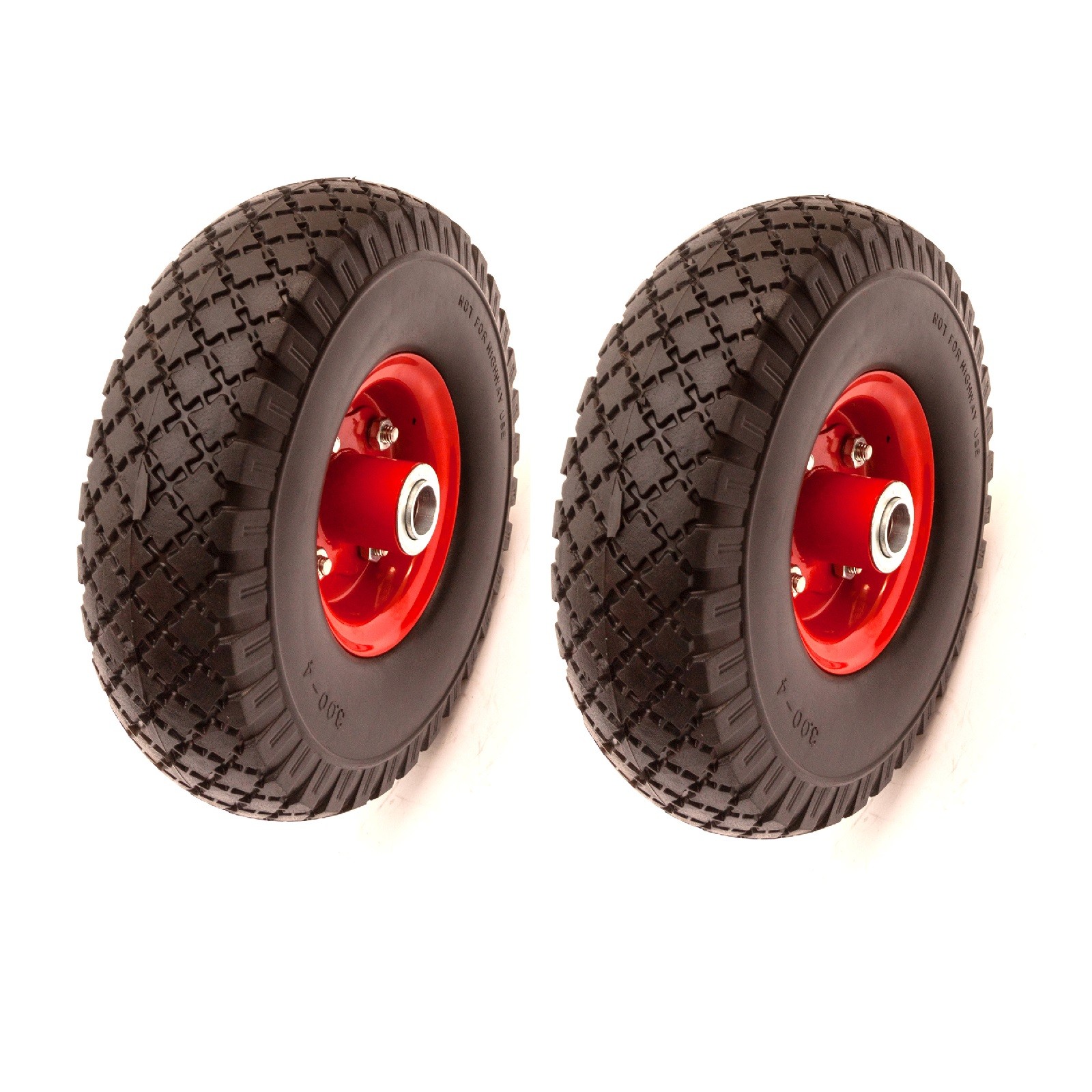 2x Heavy Duty 10" PU 3.00-4 Tyre & Offset Hub Metal Wheel Garden Trolley 225kg