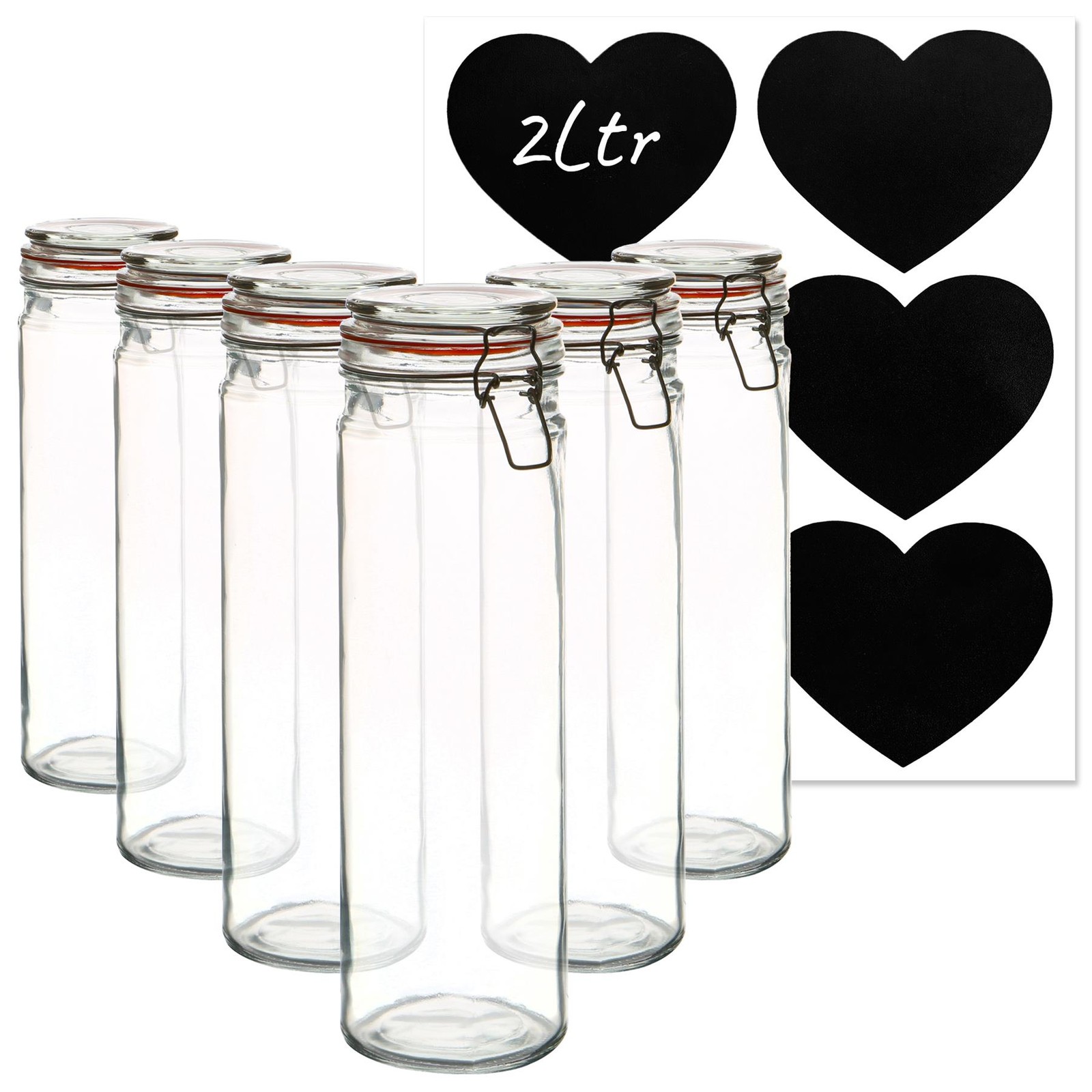 6x Glass Spaghetti Jar & Labels Vintage Food Container 2 Litre Orange Seal