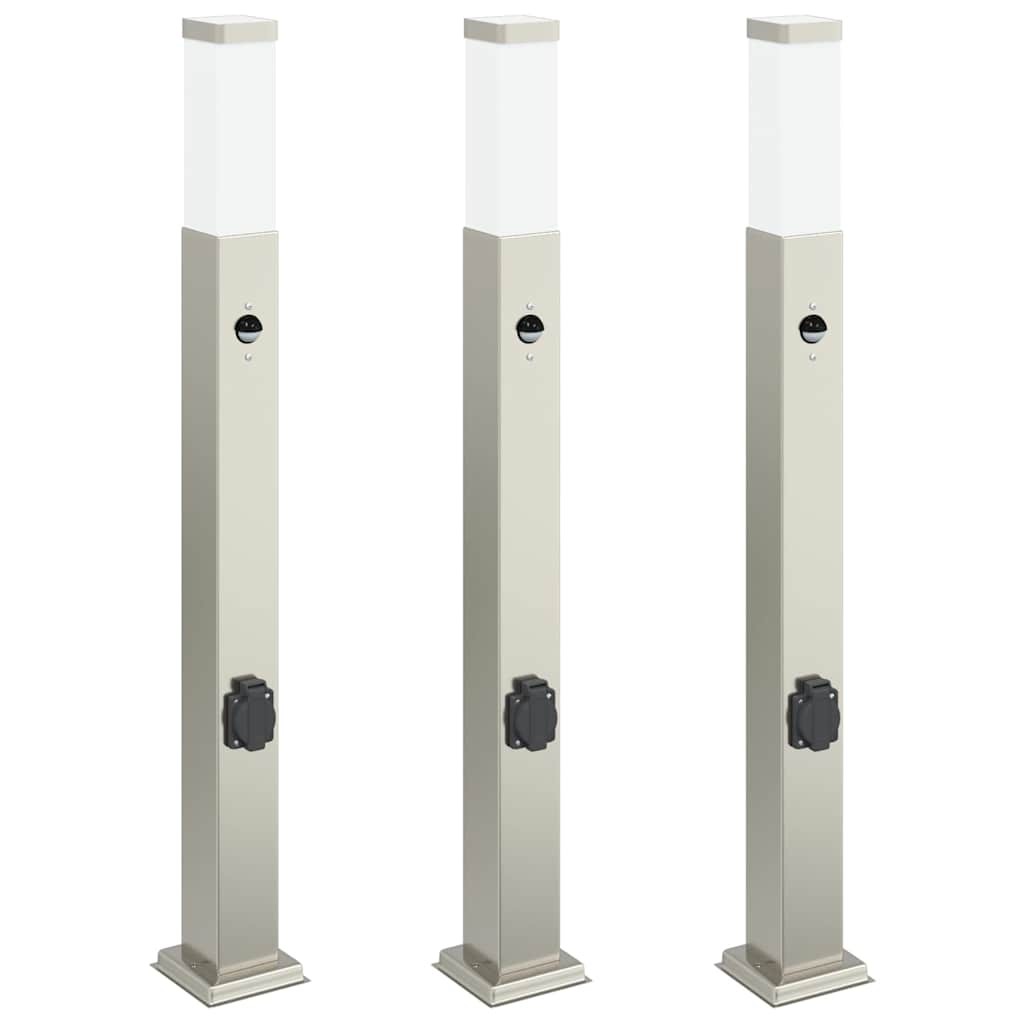Bollard Lights with Sensor&Outlet 3 pcs 80 cm Stainless Steel IP44 vidaXL
