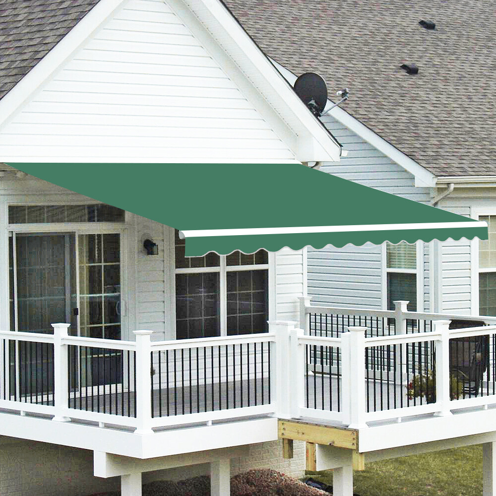3.5x2.5m Manual Awning Outdoor Garden Patio Canopy Retractable Shelter Green