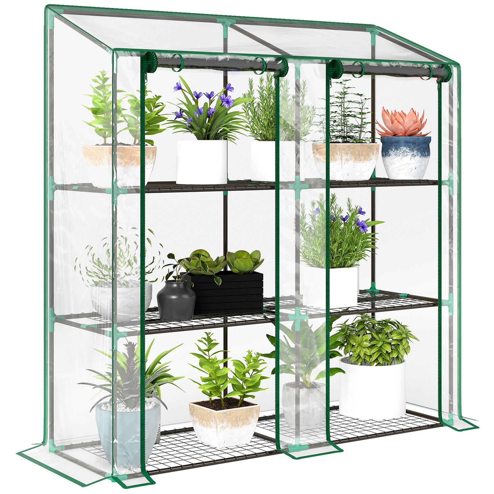 Outsunny Mini Green House with 3 Tier Shelves, 151H x 143W x 46Dcm, Clear