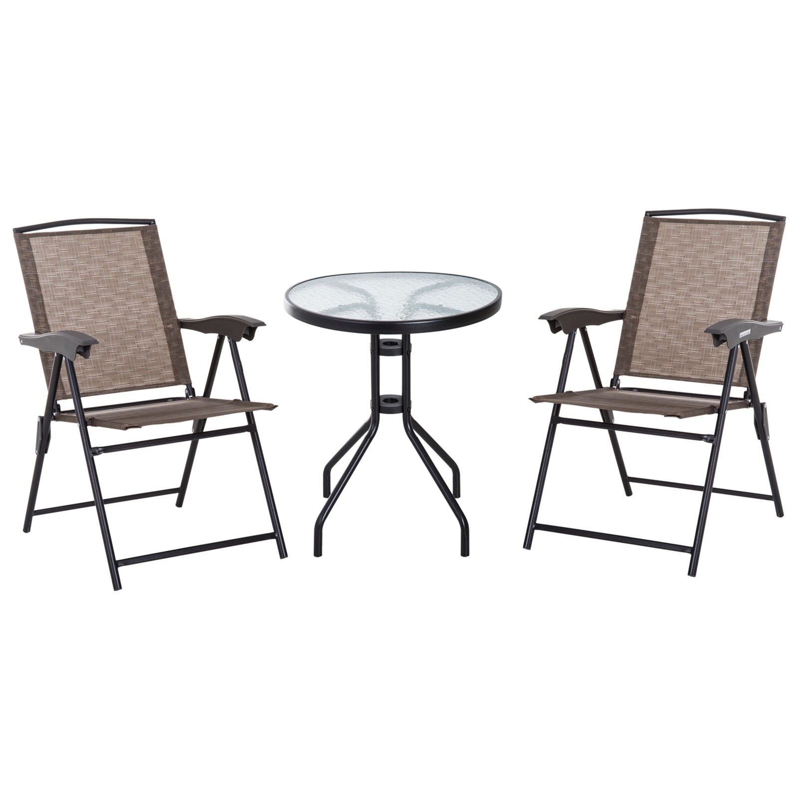 Outsunny Patio Bistro Set Folding Chairs Garden Coffee Table for Balcony Brown