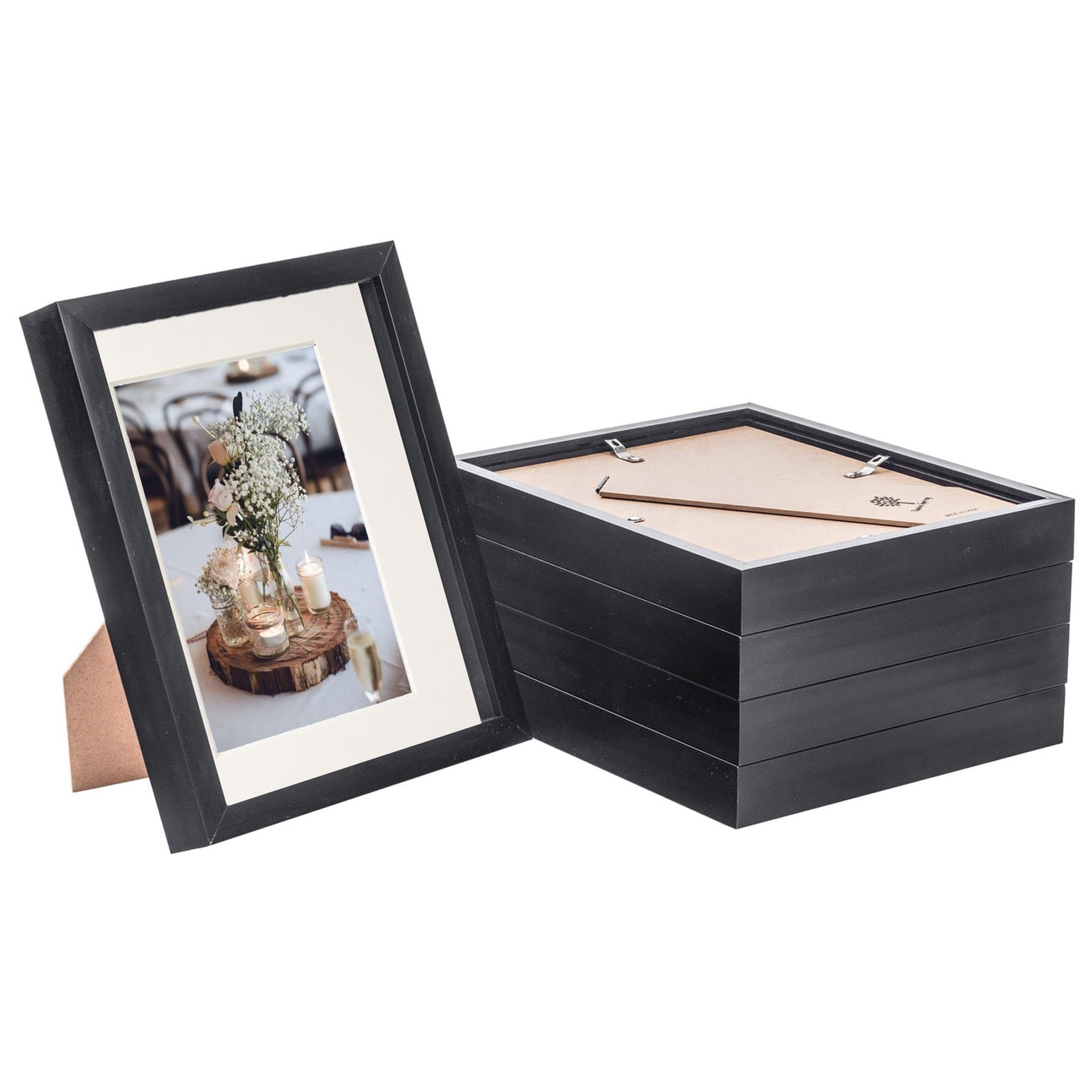 5x 3D Box Photo Frames Picture Display 8 x 10" with 5 x 7" Mount Black/Ivory
