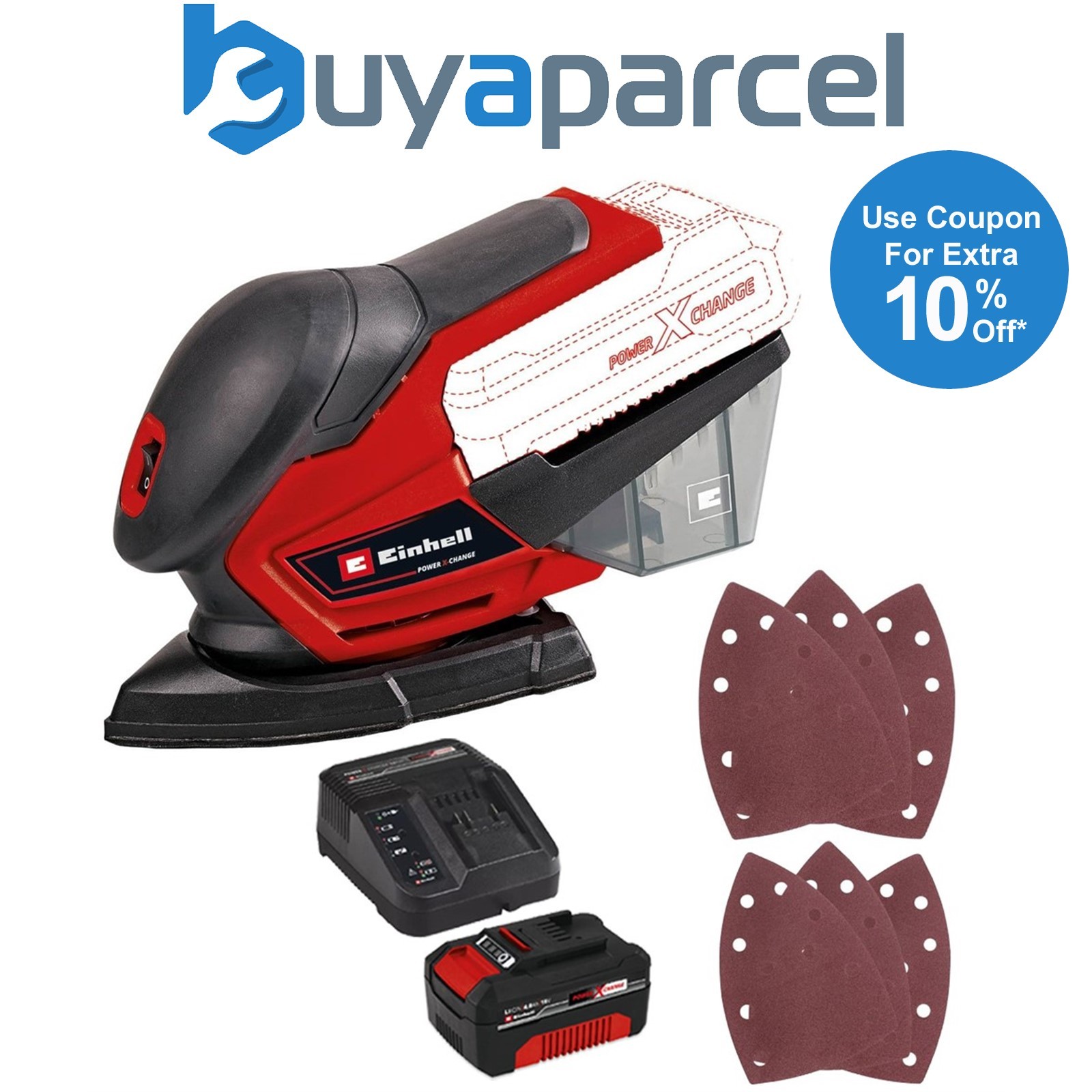 Einhell Cordless Detail Sander 18v Inc x6 Sanding Sheets + 4AH Charging Kit