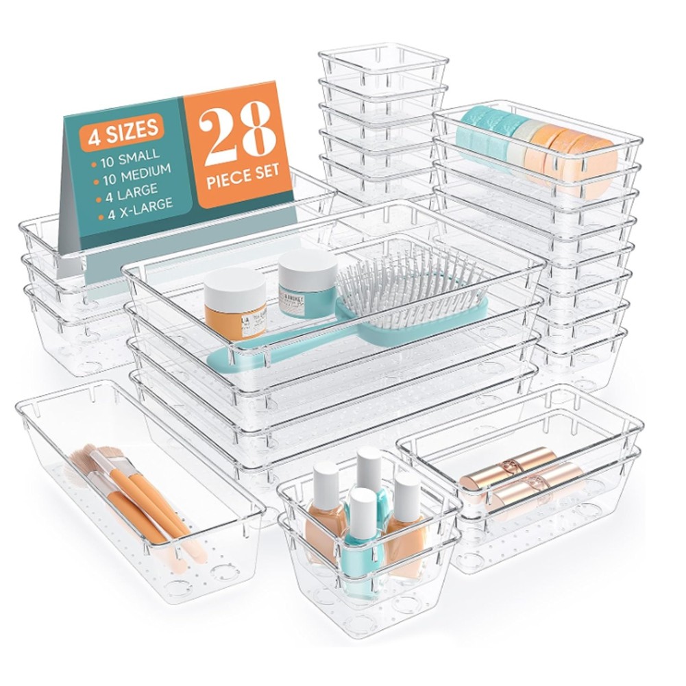 Clear Plastic Drawer Storage Box Set, Desk Drawer Storage Tray, for ,9111