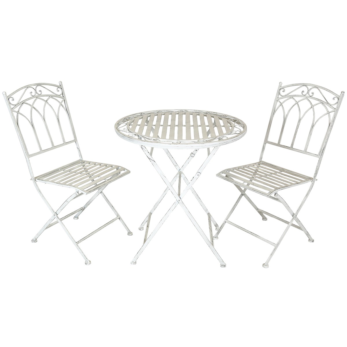 Charles Bentley Rustic Wrought Iron Outdoor Bistro Set - Antique White