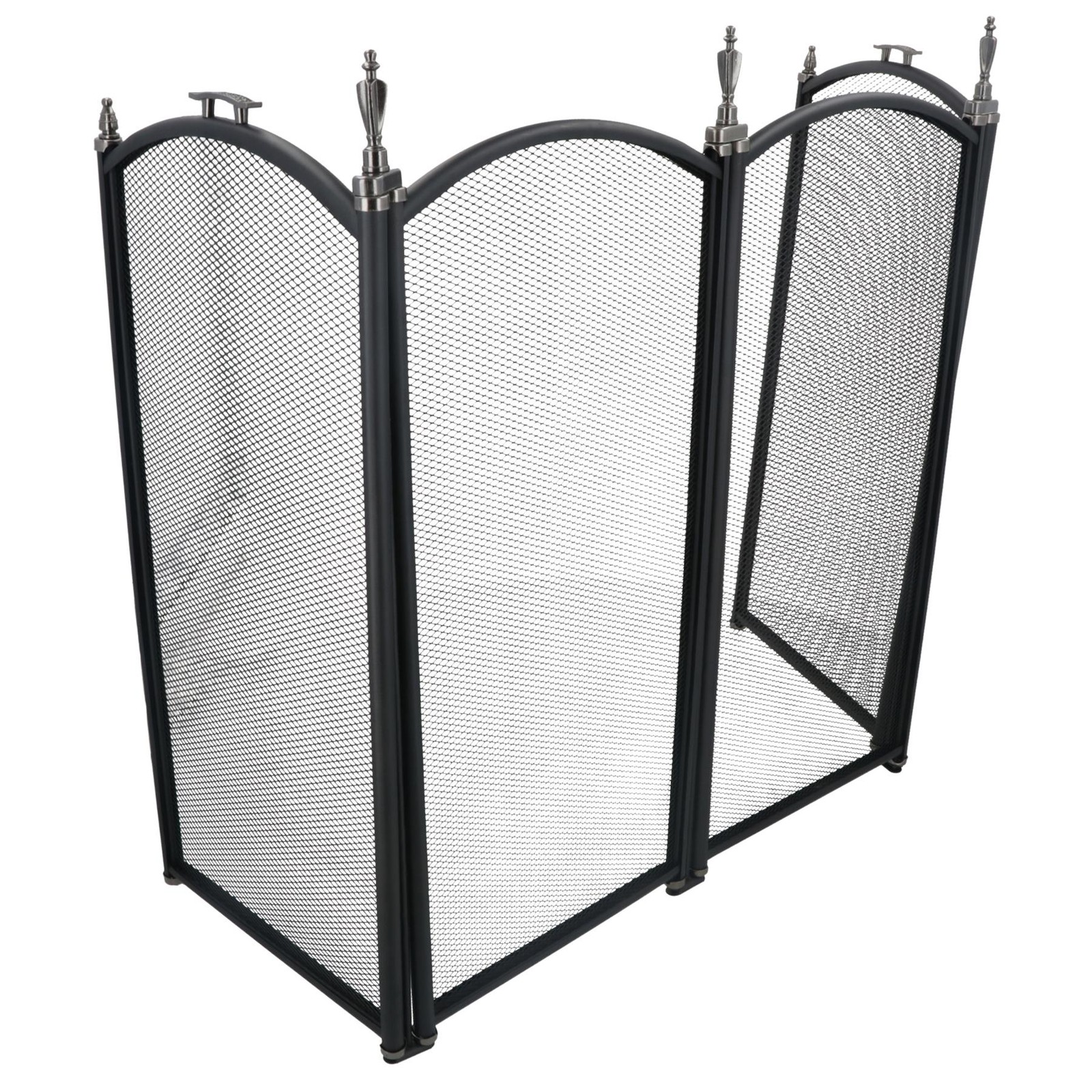Black 4 Panel Fire Screen Guard Spark Protector Mesh Free Standing Log Fire