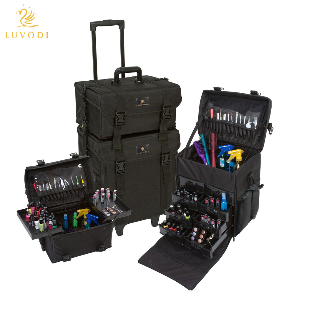 Portable 2 in 1 Beauty Trolley Case Makeup Vanity Cosmetic Organizer Artist Bag
