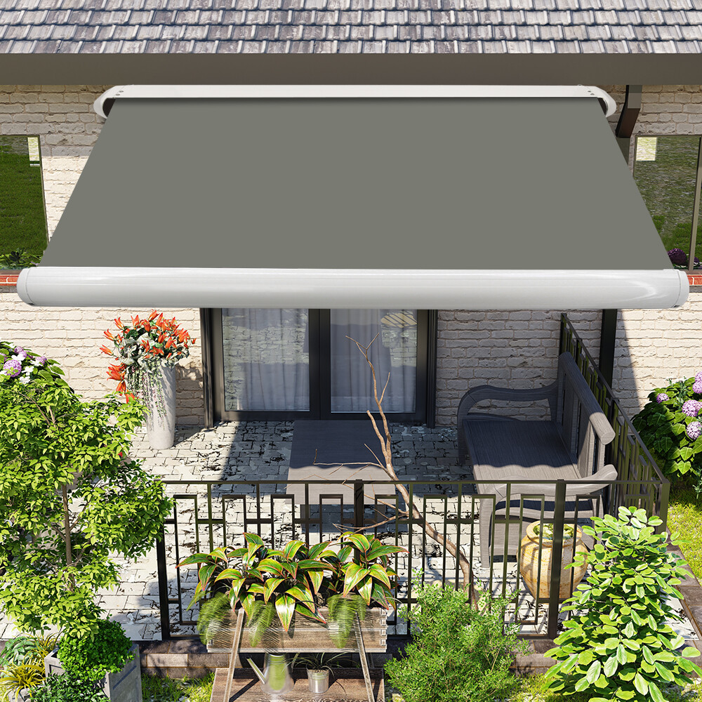 3.5x2.5M Full Cassette Electric Awning Garden Remote Control Retractable Grey