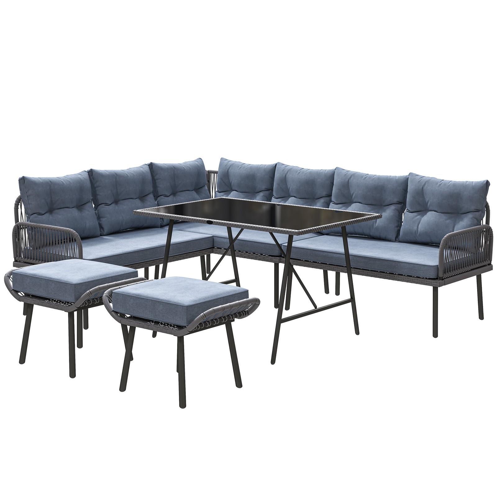 Outsunny Sectional Outdoor Furniture with Glass Top Table, Charcoal Grey