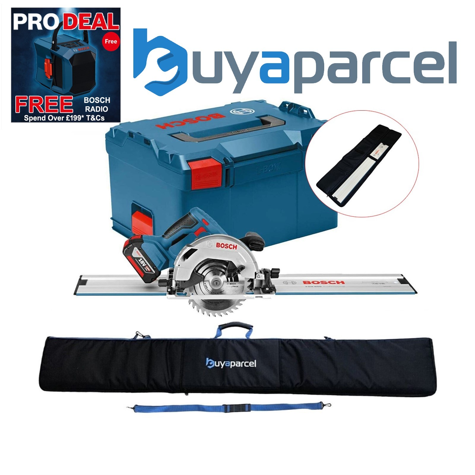 Bosch 18v GKS 18V-57 G 165mm Cordless Circular Saw Lboxx 0.8m Guide Rail + Bag