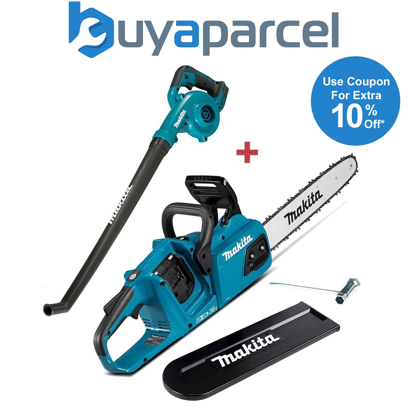 Makita DUC355Z Twin 18v / 36v LXT Cordless 35cm Chainsaw & DUB186Z Blower Bare