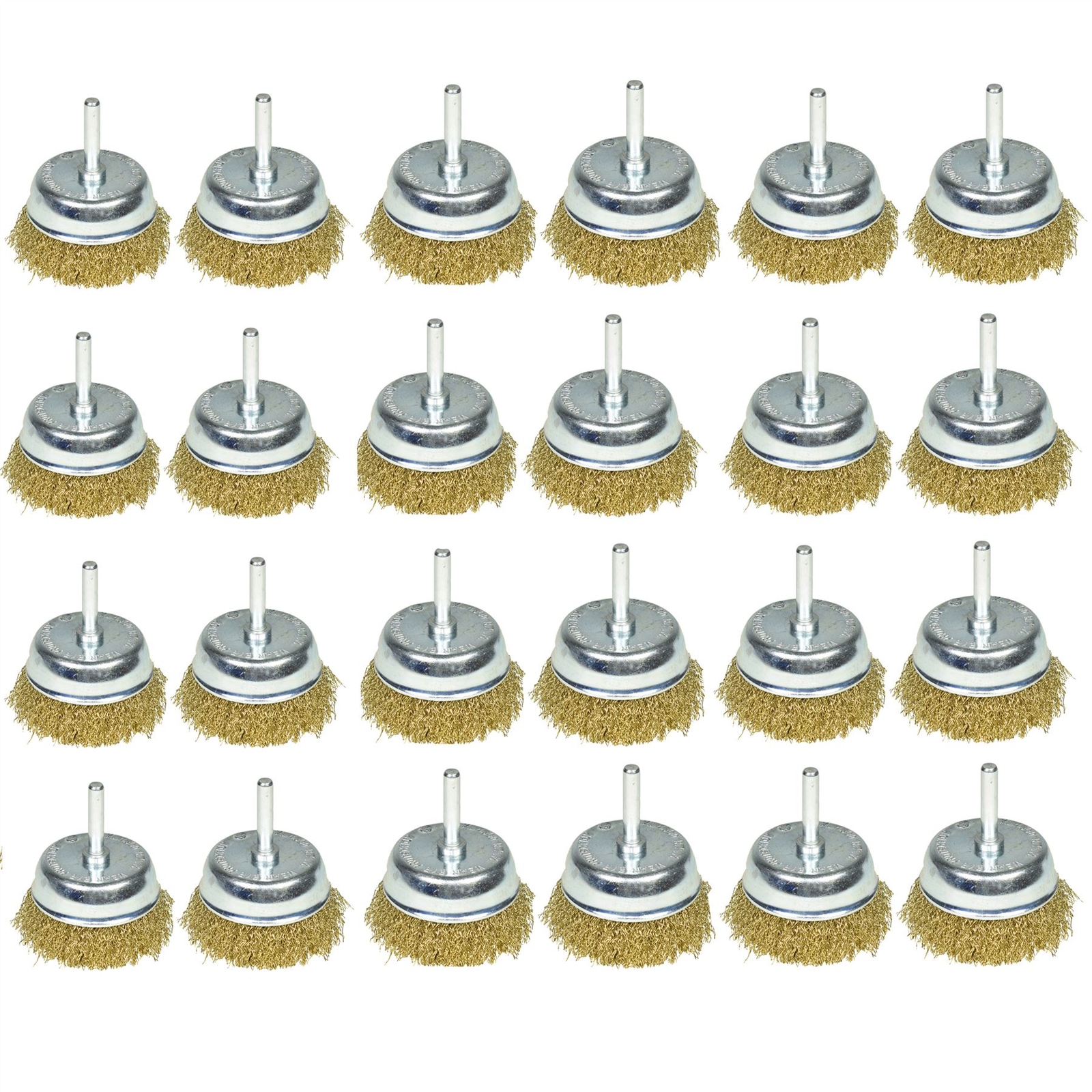 24 Pack 75mm Wire Cup Brush for Drills Steel Brass Coated Rust Paint Remover