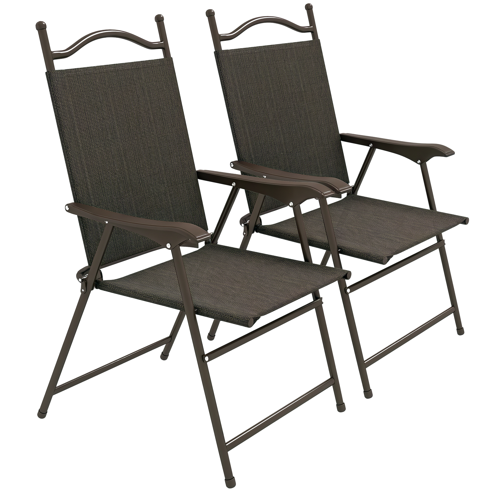 Outsunny Folding Chairs Set, Breathable Mesh Fabric Seat, Dark Brown