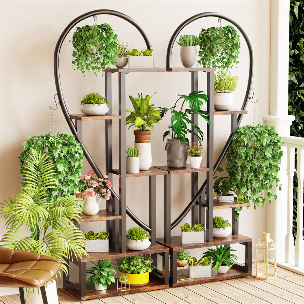 2Pcs Extra Large Plant Stand Hanging Baskets Heart Shape Bookshelf Separated Use
