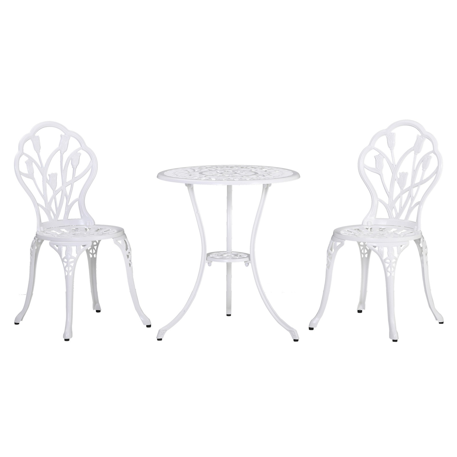 Outsunny 3 Piece Bistro Set, Aluminium Garden Furniture with Umbrella Hole