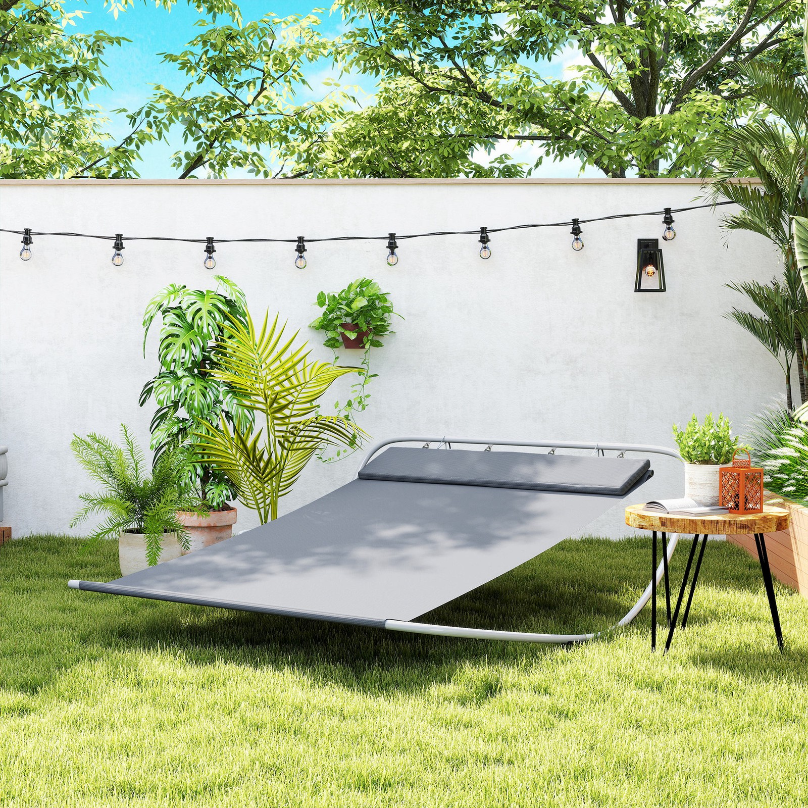 Double Garden Patio Relaxing Day Bed Outdoor Sun Lounger Hammock Grey