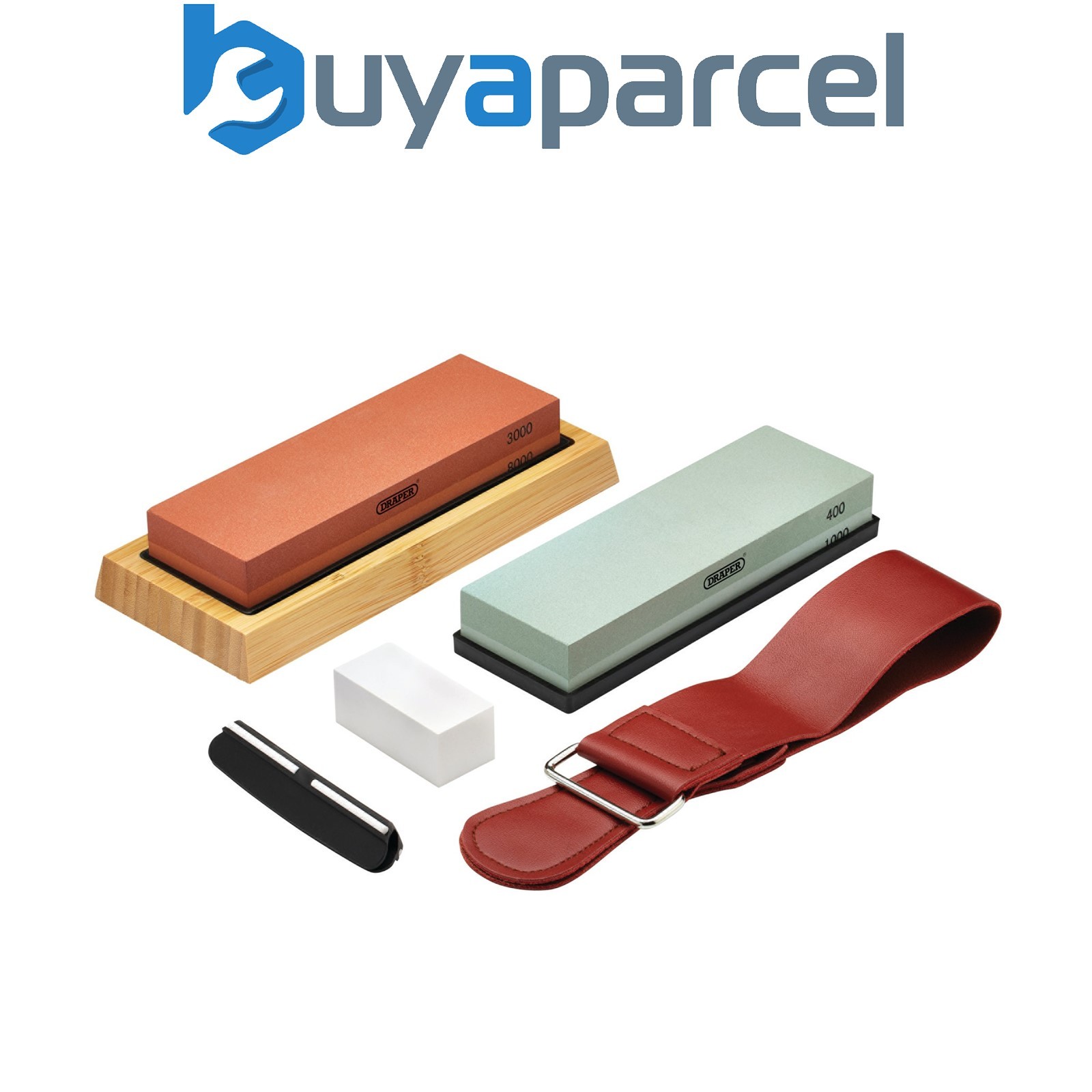 Draper 23968 Whetstone Sharpening Stone Set with Non-Slip Base and Angle Guide,