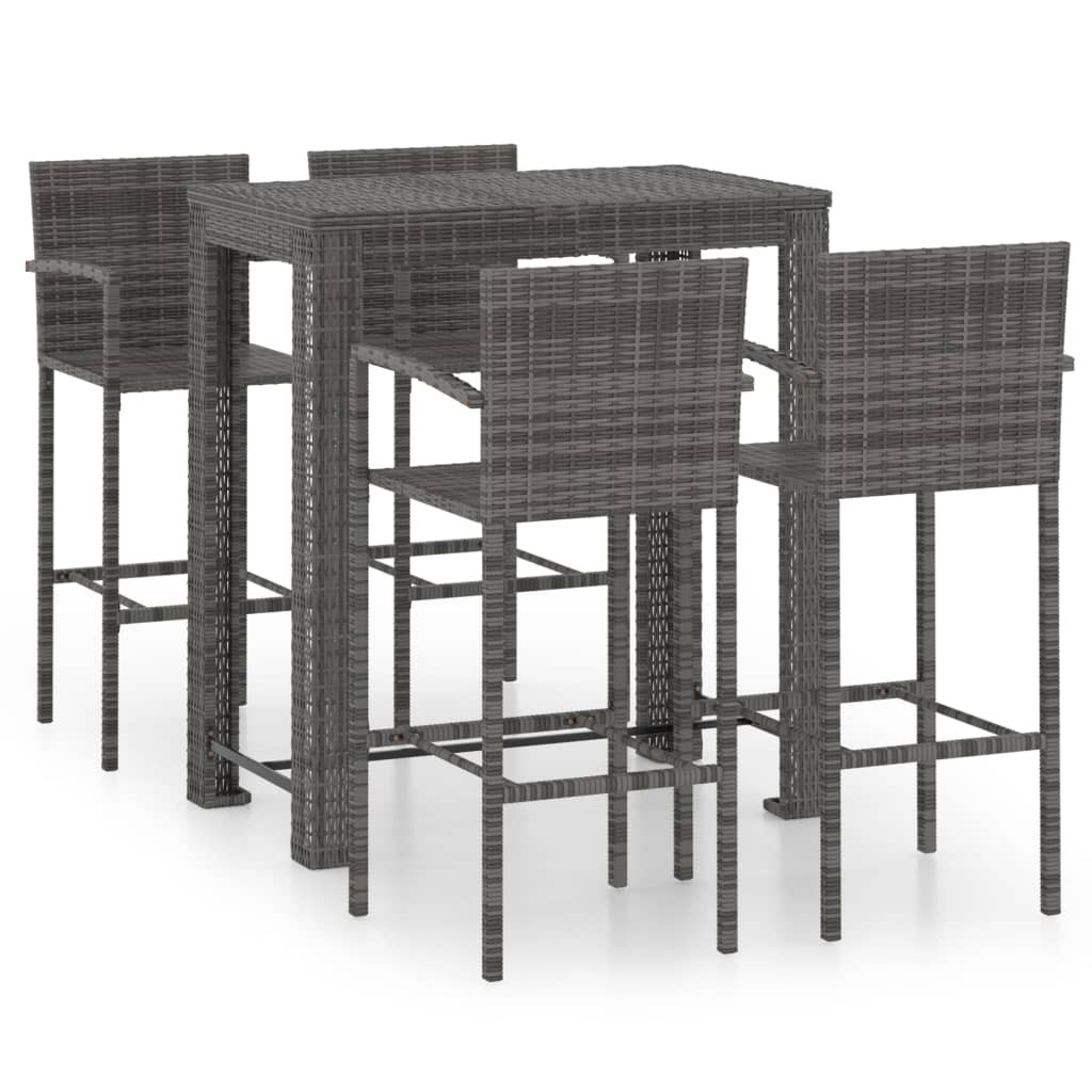 Outdoor Bar Set 5 Piece with Armrest Poly Rattan Grey Garden Furniture vidaXL