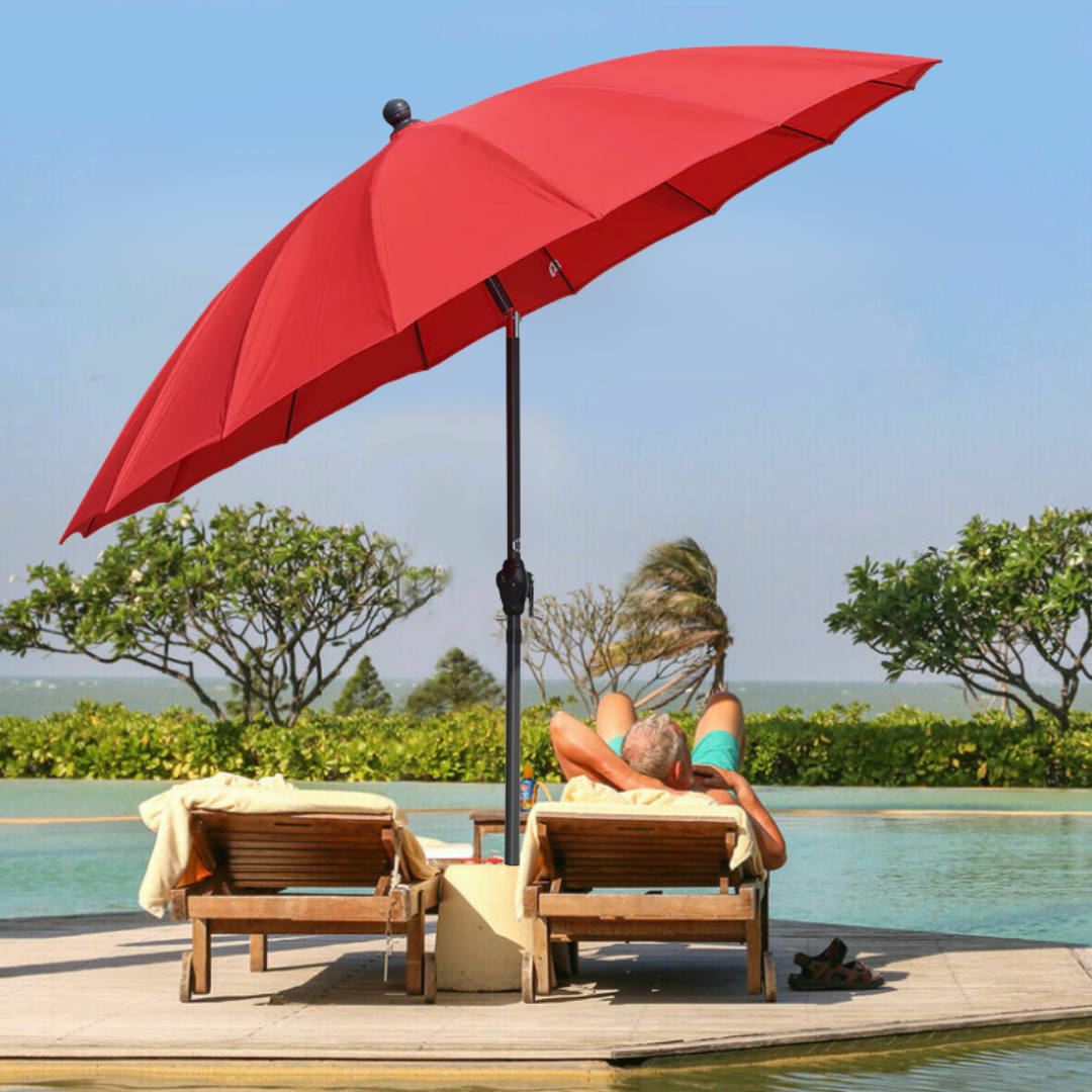 2.6m Garden Parasol Red Outdoor Umbrella Large Sun Shade Crank & Tilt Canopy