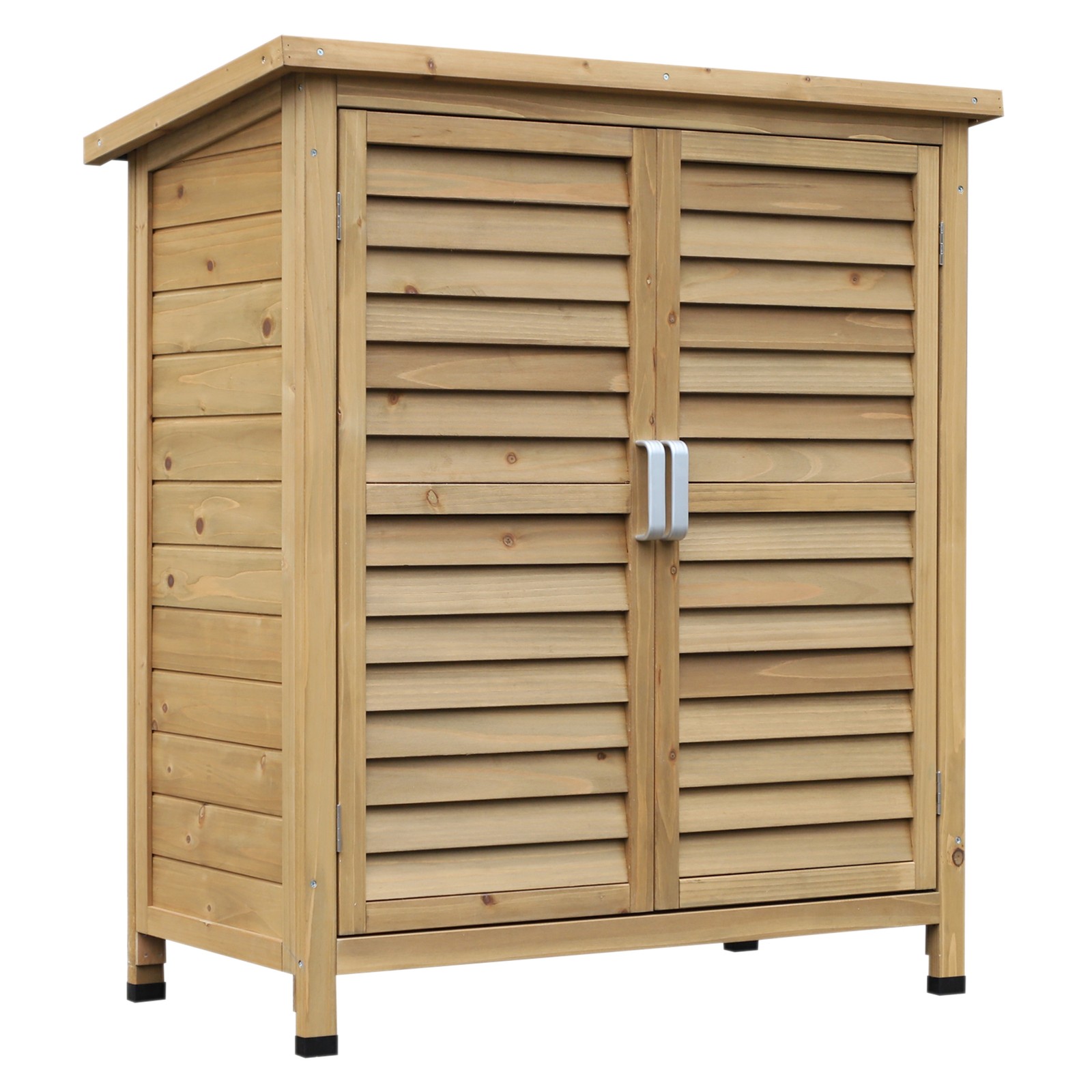 Outsunny Garden Storage Shed Solid Fir Wood Garage Organisation w/ Doors Natural