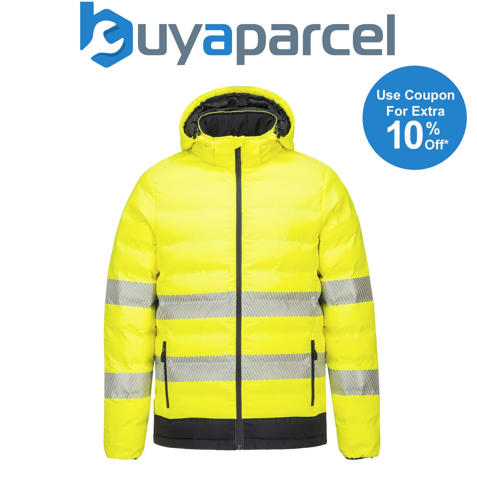 Portwest Heated Hi Viz Jacket Electric Tunnel Puffer Coat Yellow Hi Vis XXXL