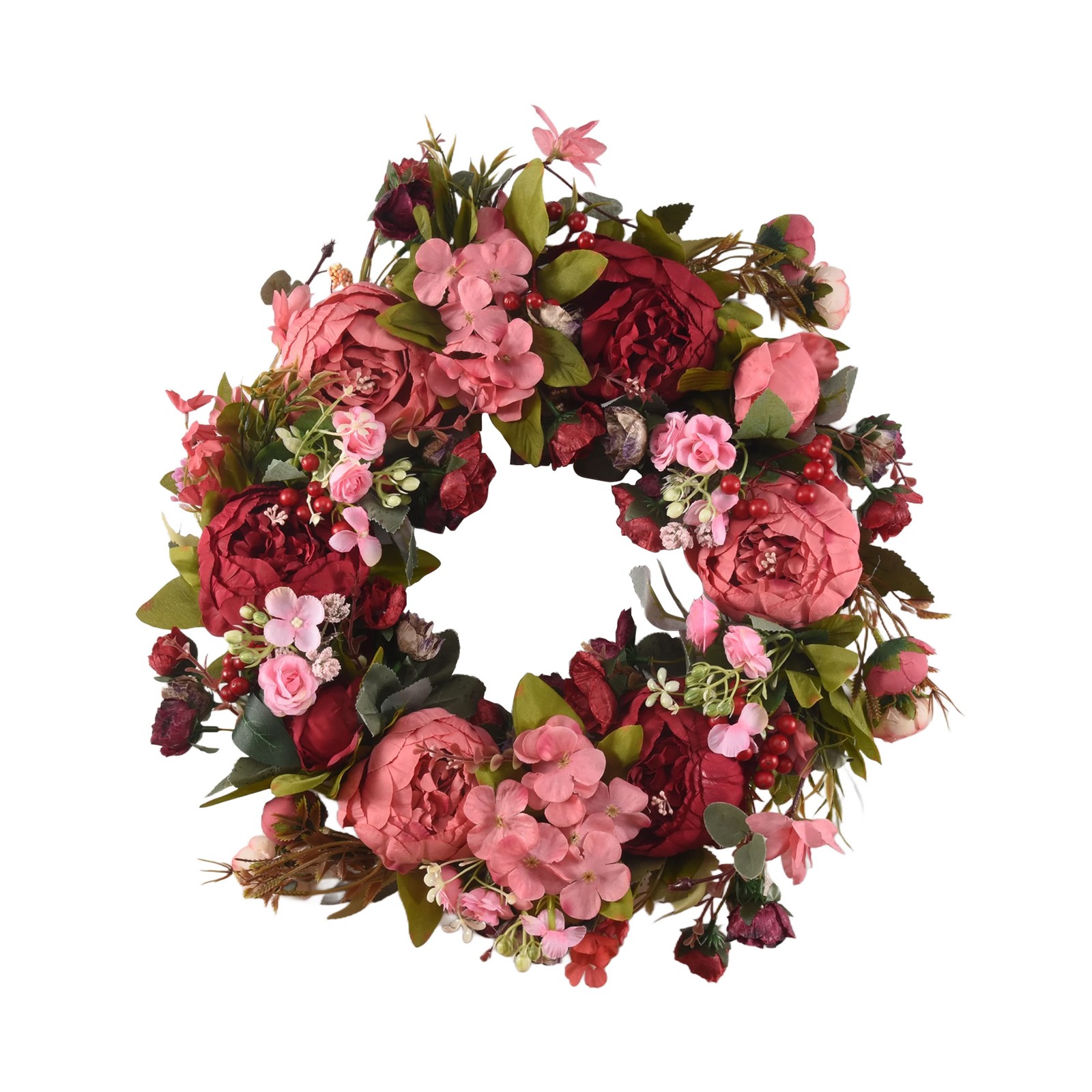 Decorative Door Wreath,Silk Flower Peony Head Flower Wreath 40cm Handmade1207