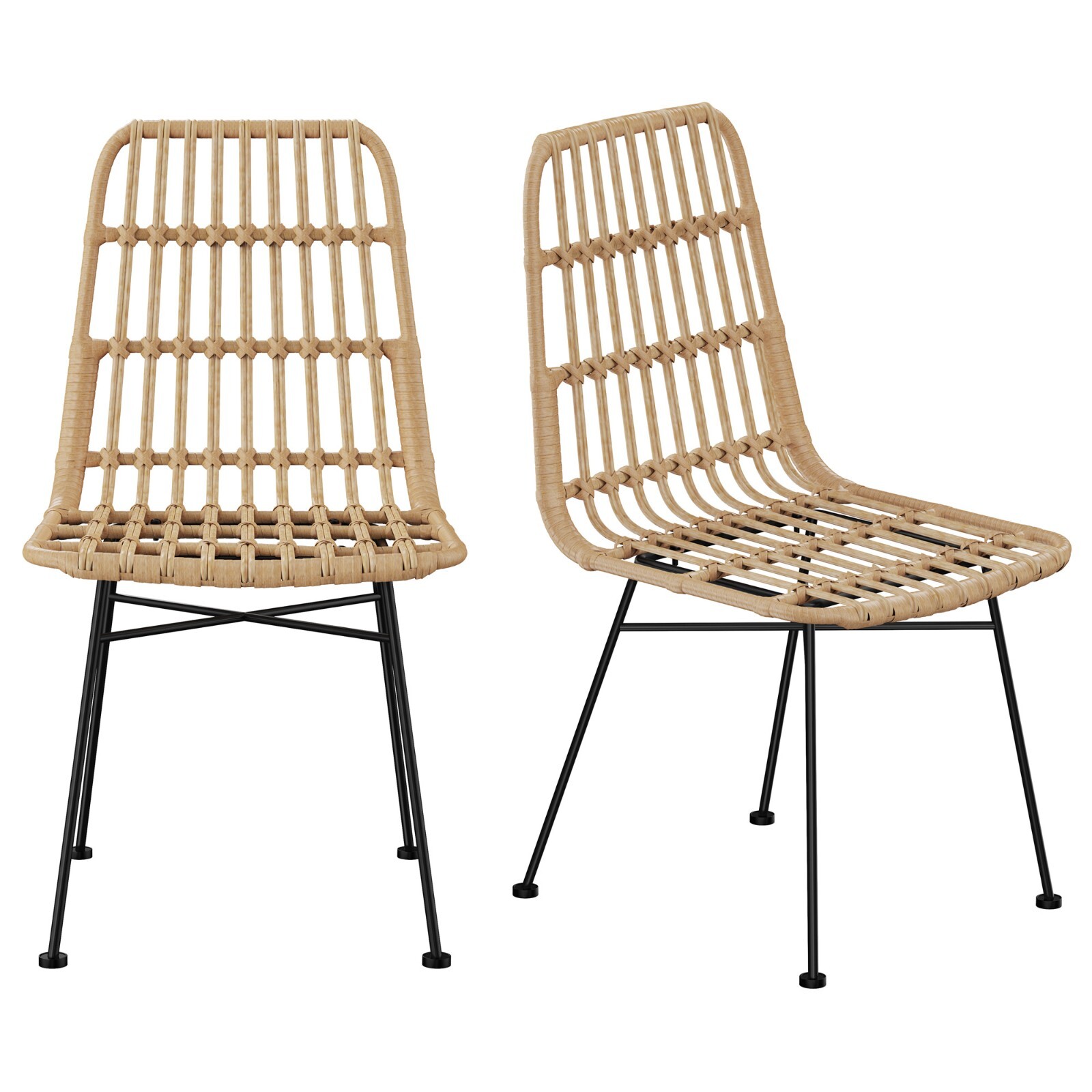 Dining Chairs Set of 2 | Rattan Pair of Kitchen Chairs | Boho Style | VonHaus