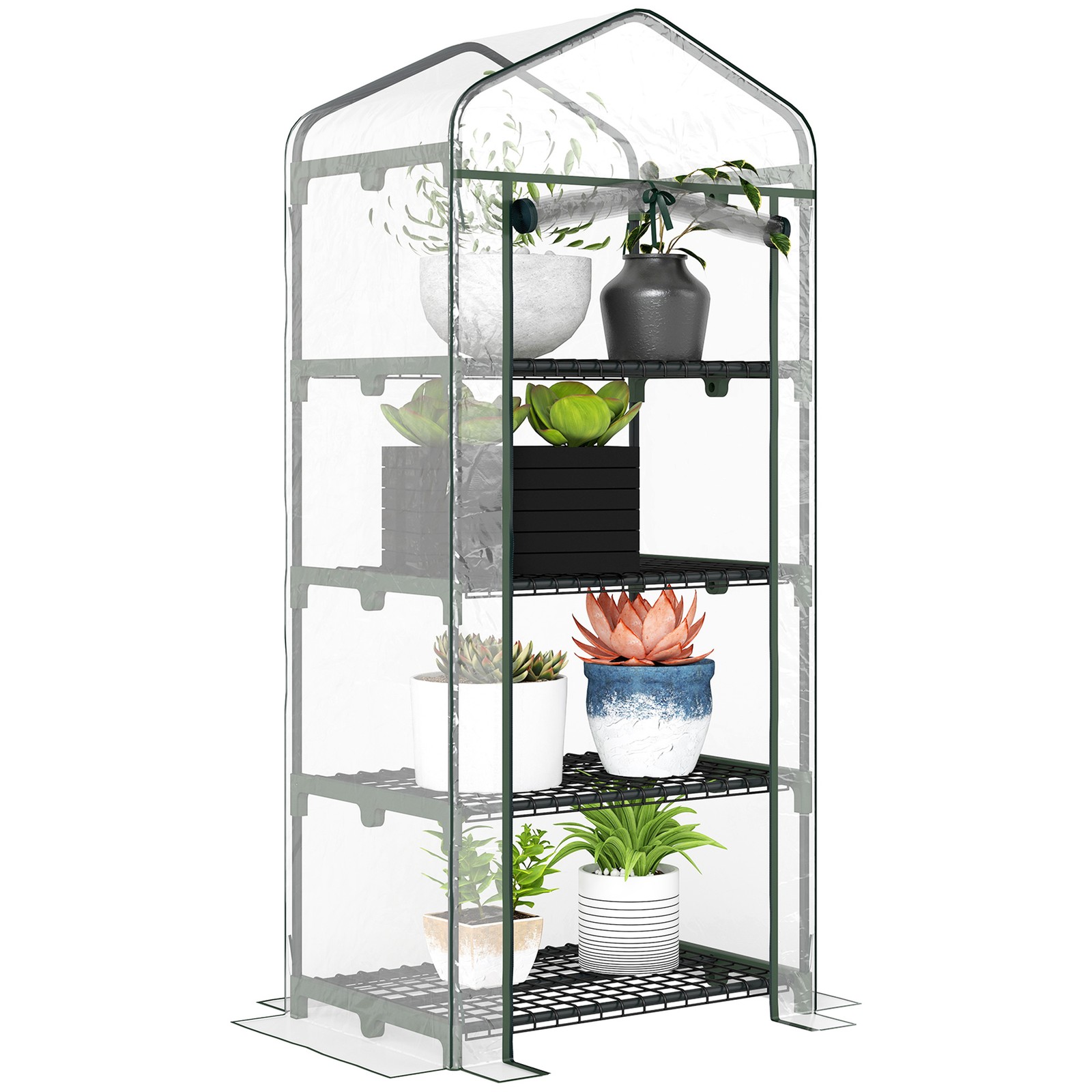 Outsunny Portable 4-Tier Mini Greenhouse Plant Grow House Shed w/ Clear Cover