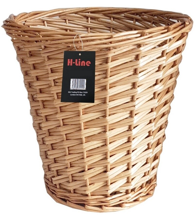 BROWN WICKER WILLOW BASKET BIN STORAGE WASTE PAPER RUBBISH BIN BEDROOM OFFICE