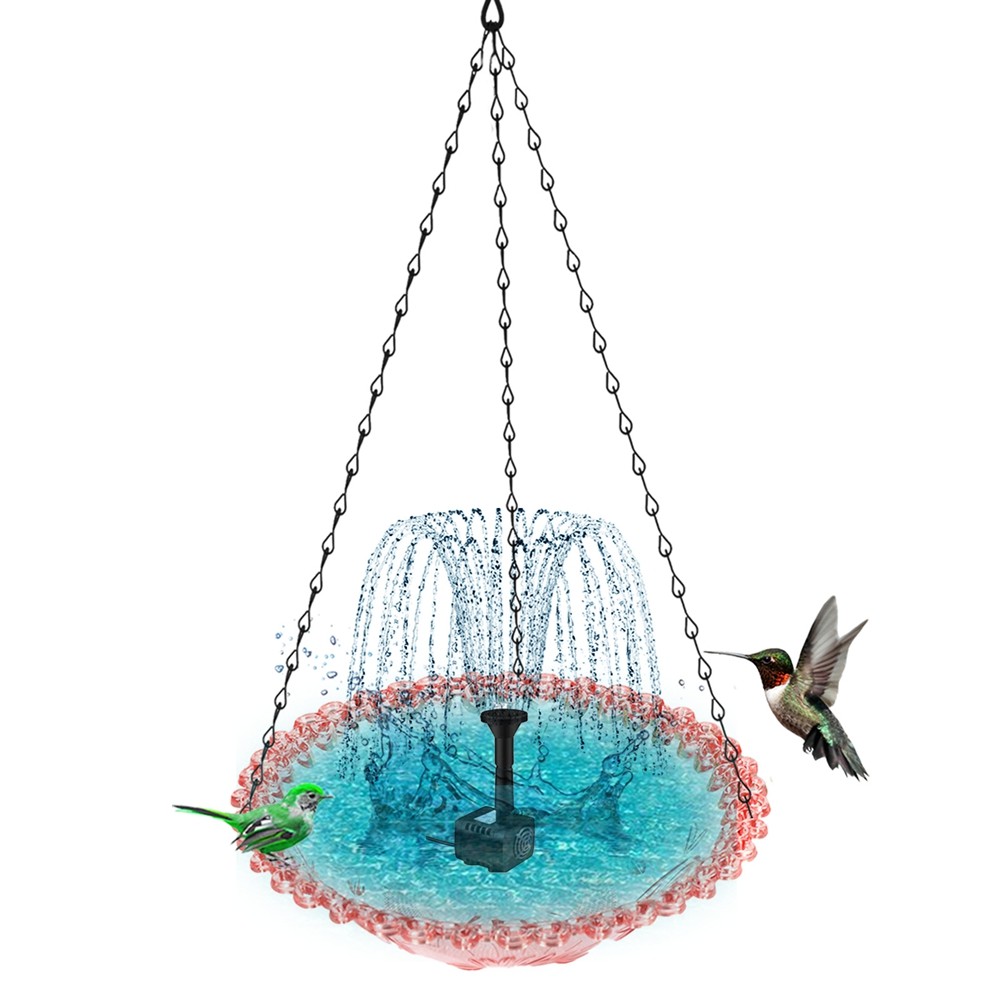 3X(Hanging Bird Bath with Solar Fountain Solar Bird Bath Fountains Hanging2213