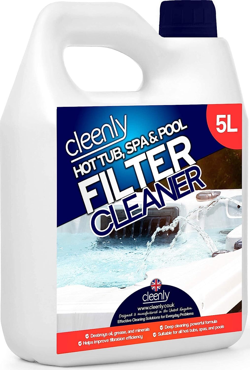 Cleenly Powerful Hot Tub Filter Cleaner Solution - for Hot Tub, Pool and Spa -