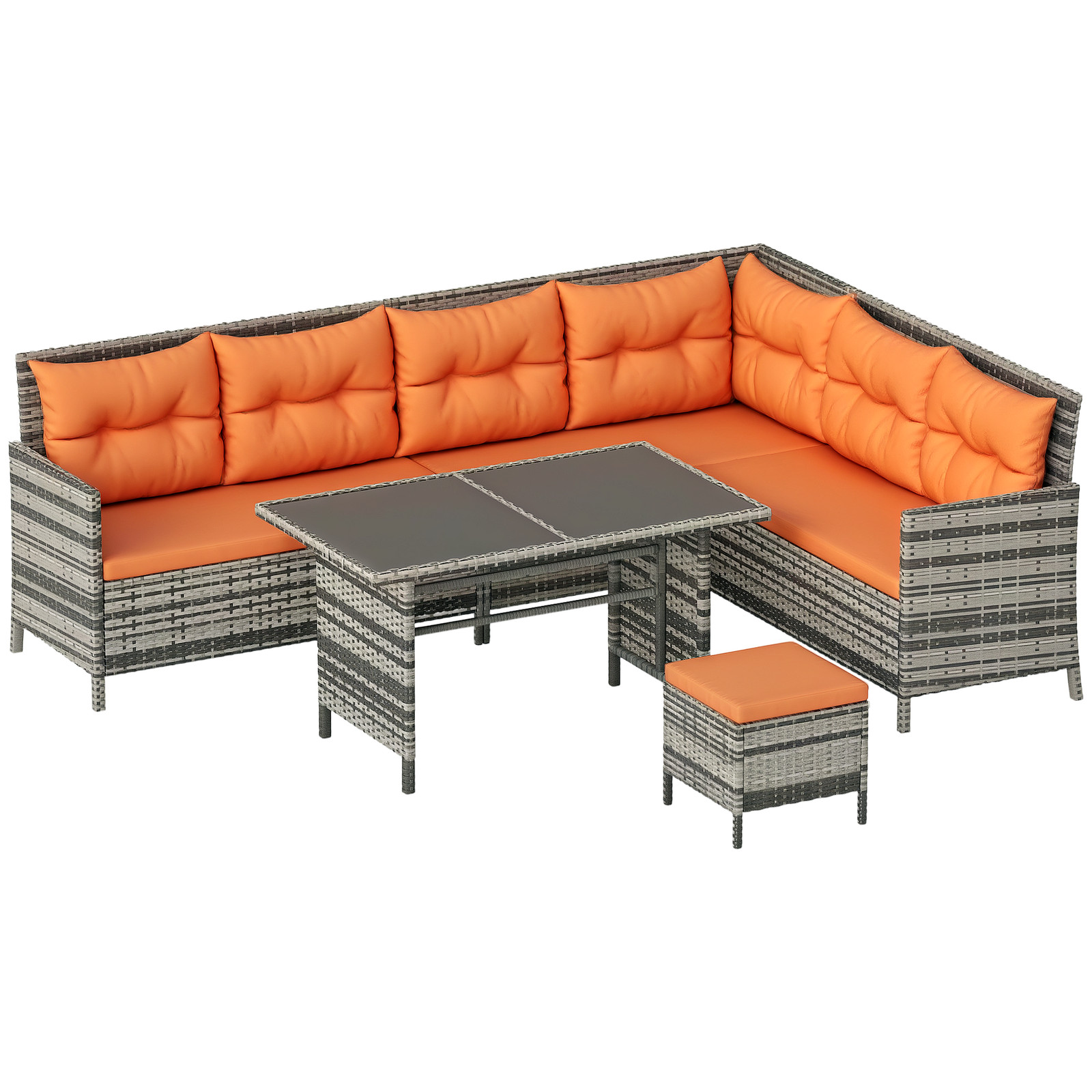 Outsunny 6 PCs Patio wicker Sofa Set Rattan Chair Furniture, Orange