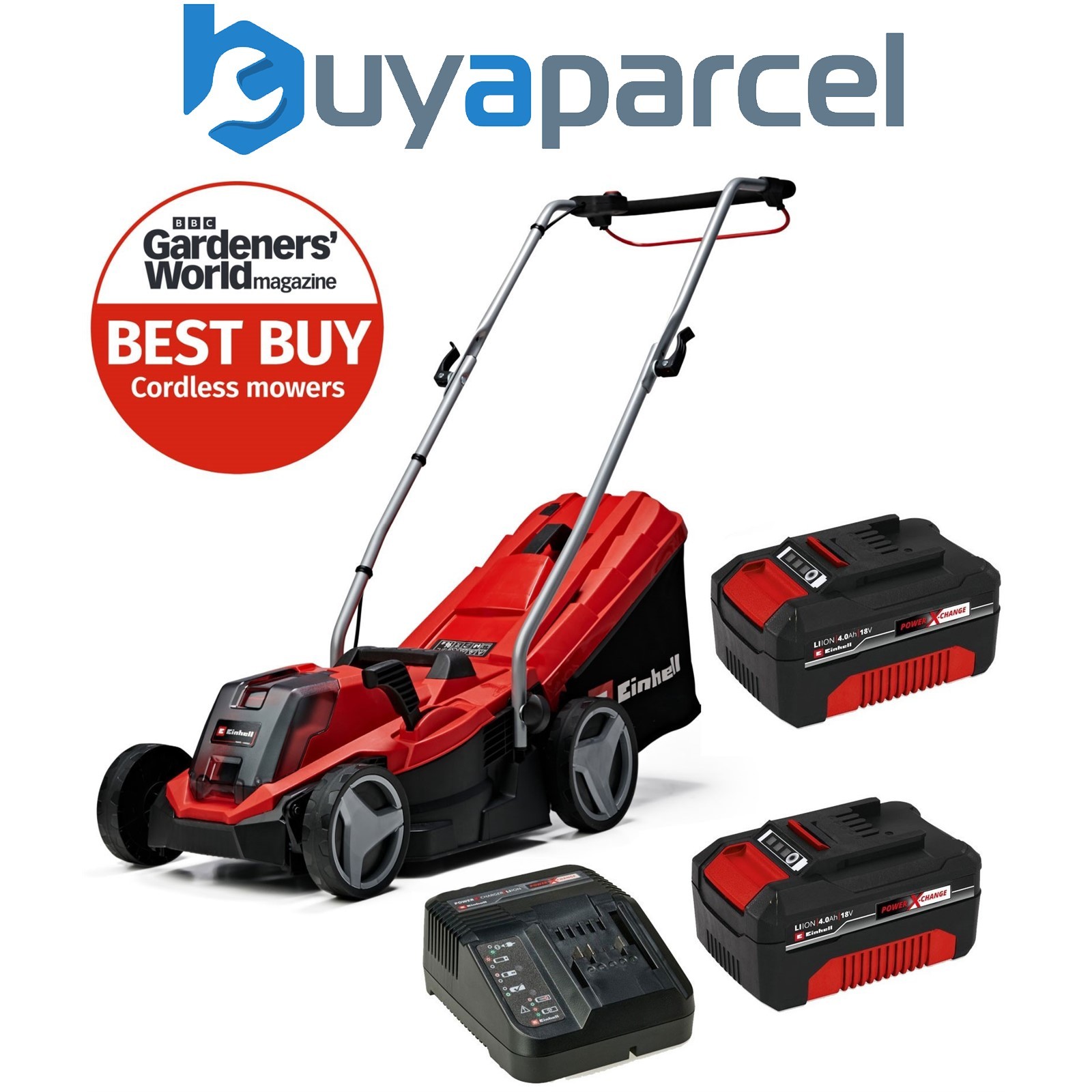 Einhell 33cm Cordless Lawnmower 18V Rotary PXC GE-CM 18/33 Li 2 x 4Ah Batteries